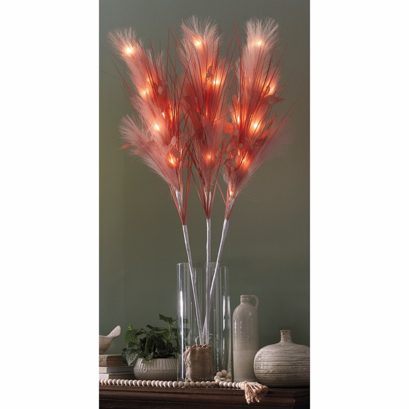 Set of 3 Lit Faux Pampas Grass - MIDNIGHT VELVET CATALOG