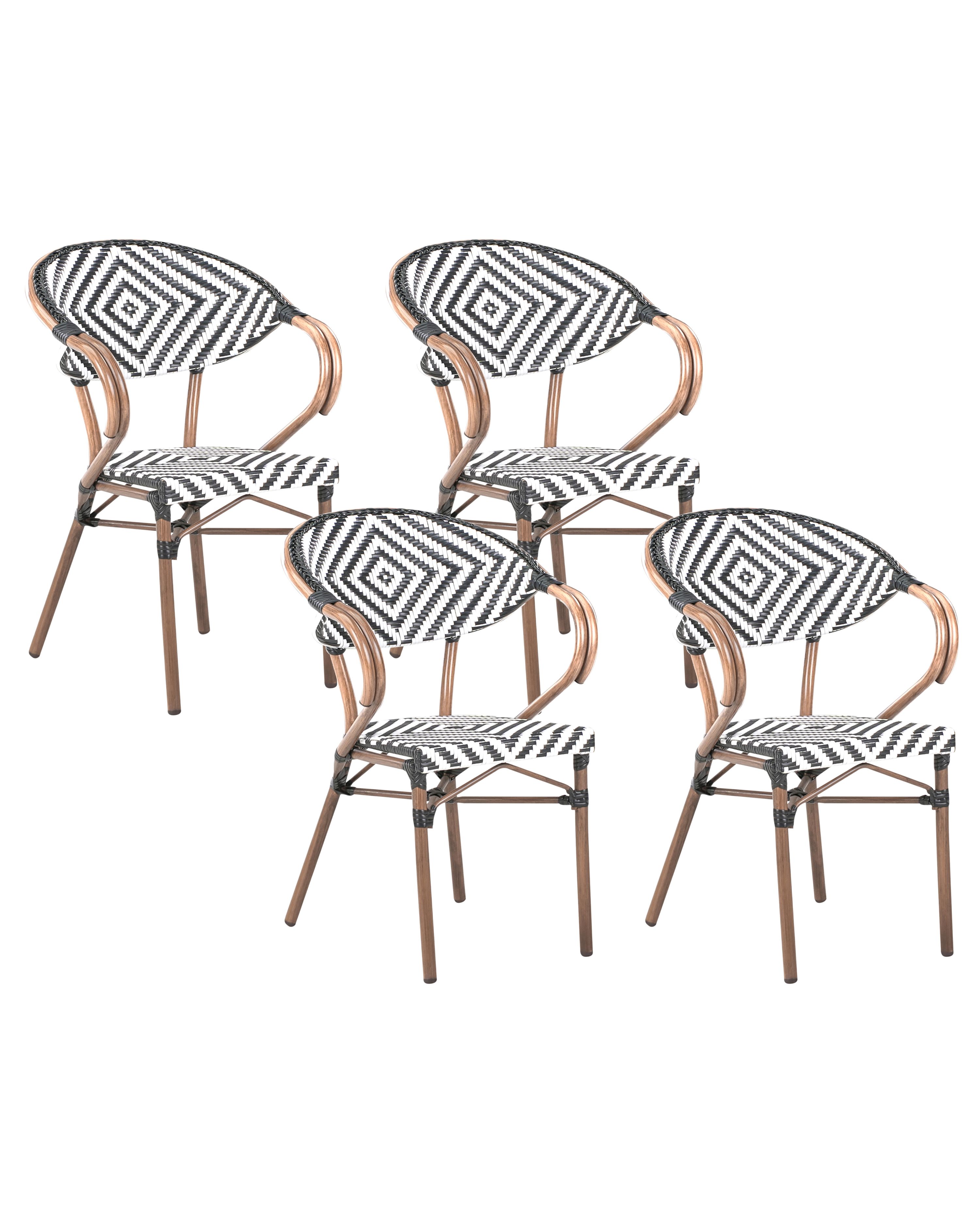Set of 4 Garden Chairs CASPRI PE Rattan Black/ White