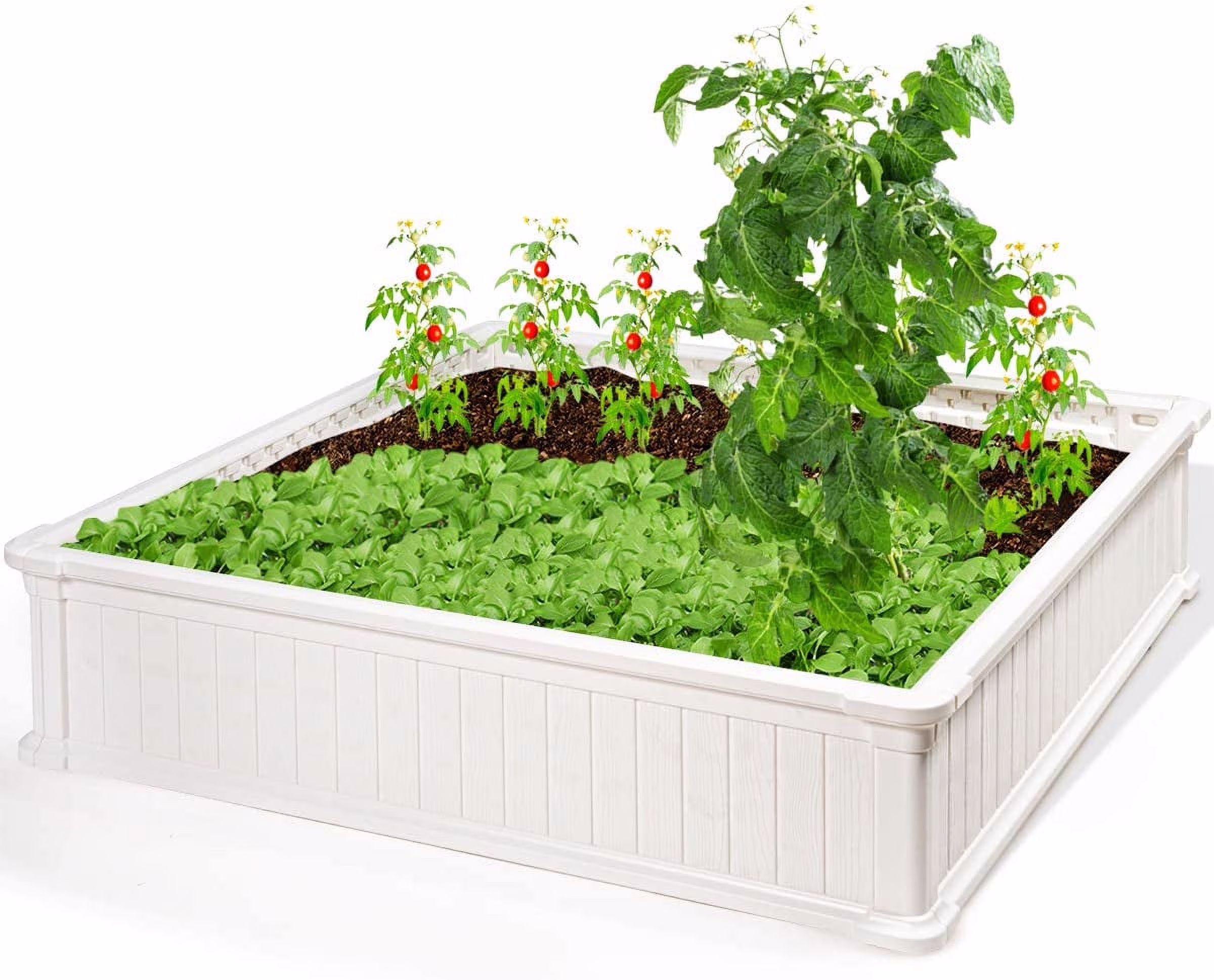 Tumis Raised Garden Bed, Planter for Flower Vegetables, Outdoor Plant Box Patio Backyard, Easy Assembly (48.5''Lx48.5''Wx12''H, White)
