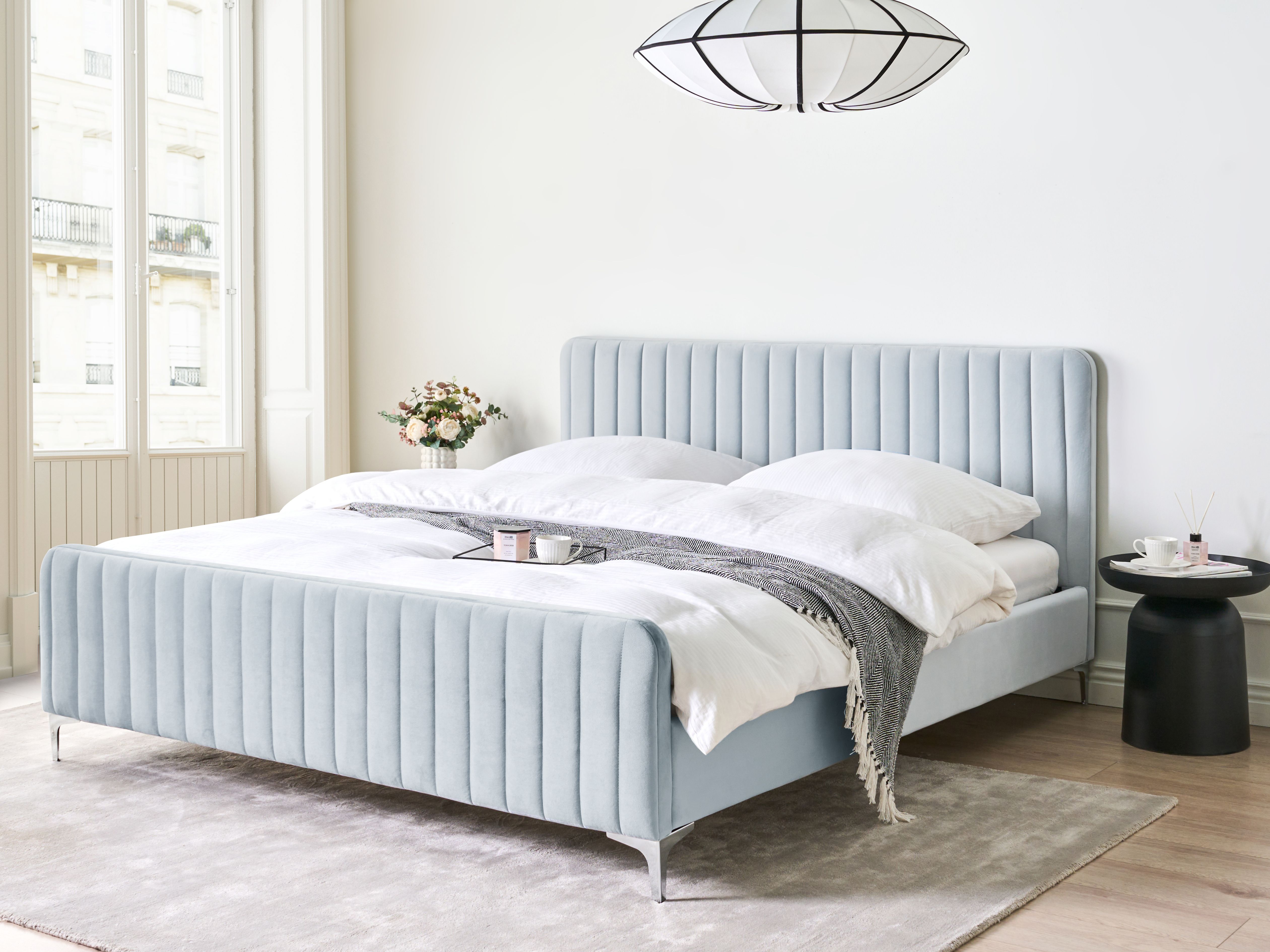 Bed Velvet LUNAN 180 x 200 cm (EU Super King) Light Blue