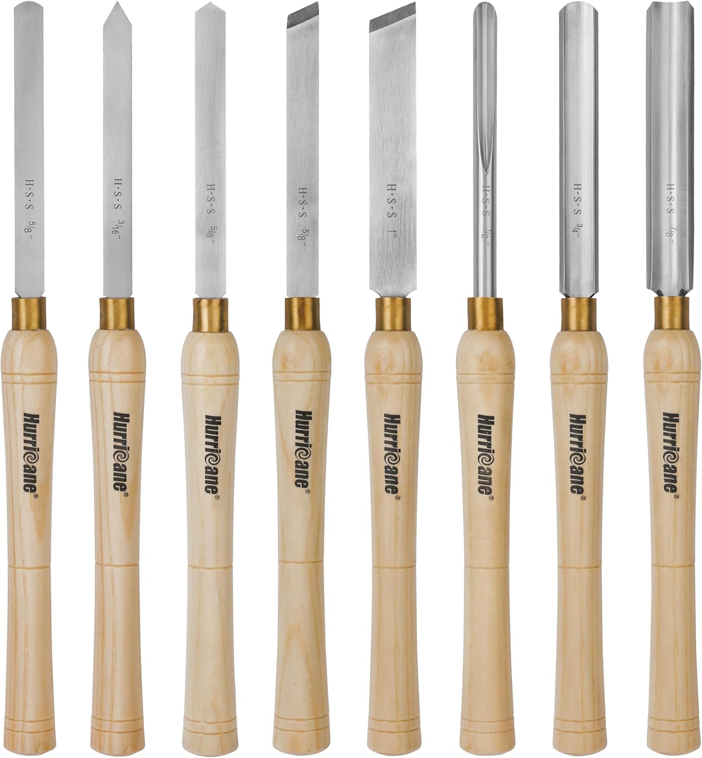 HURRICANE 8pc Wood Lathe Chisel Set, M2 HSS Wood Turning Tools with 10