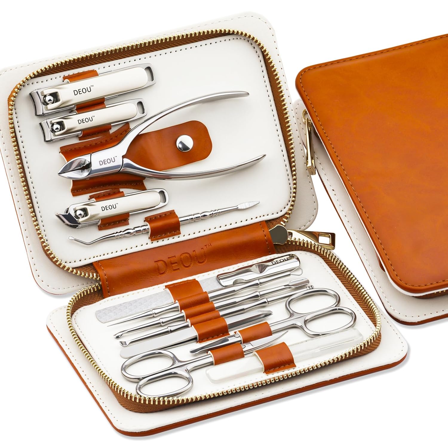 DEOU 13pcs Women Nail Grooming Kit Stainless Steel Professional Manicure Set Nail Care Tools with Luxurious Portable Travel Case Gift