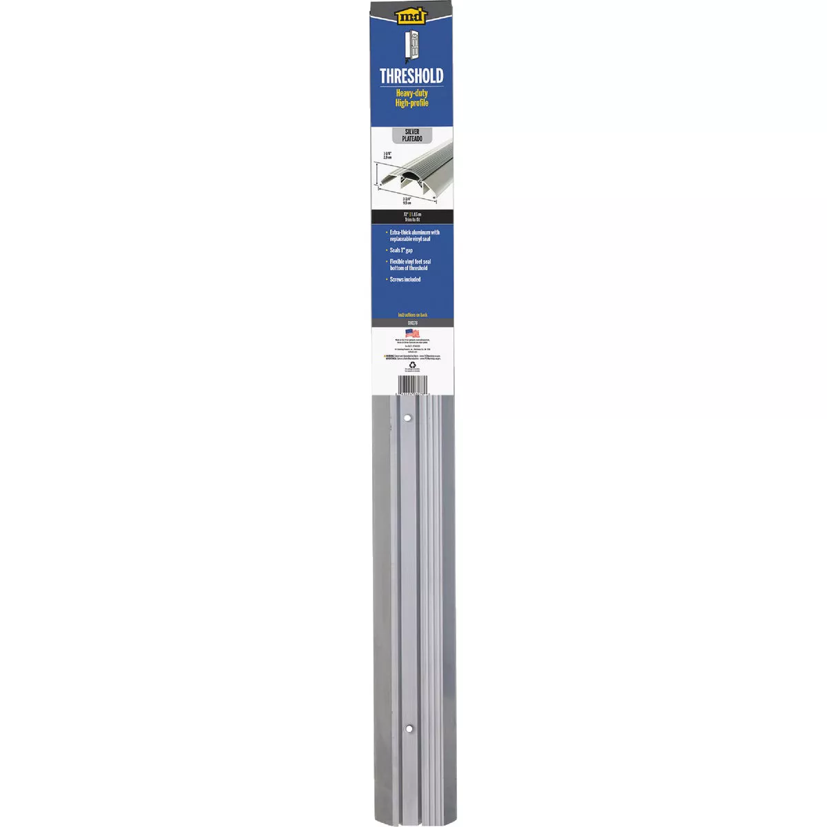 M-D Building Products 3-3/4 In. x 1-1/8 In. x 36 In. Silver Aluminum and Vinyl Heavy-Duty High-Profile Threshold