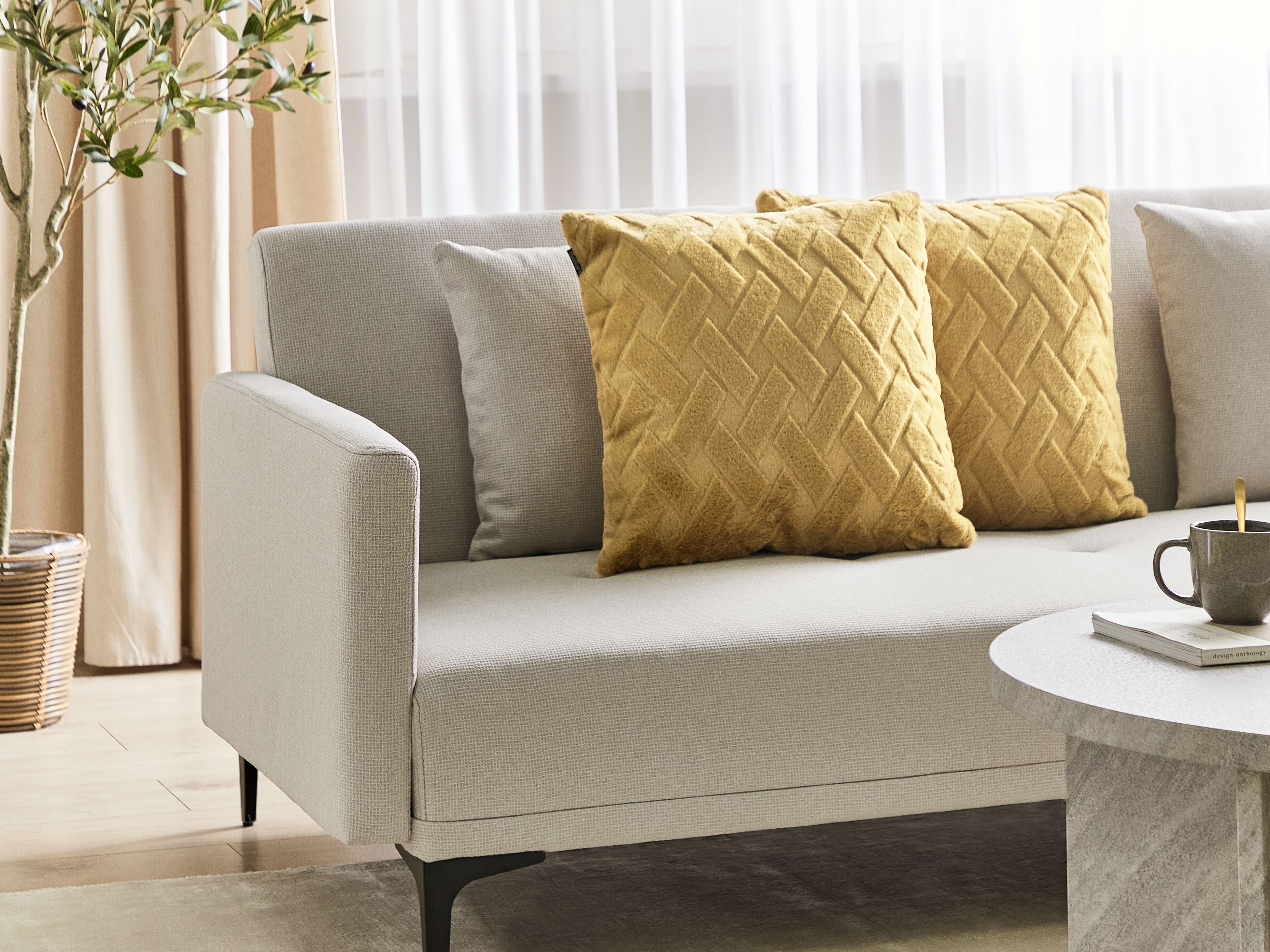 Set of 2 Decorative Cushions SITAPUR Faux Fur 45 x 45 cm Mustard Solid