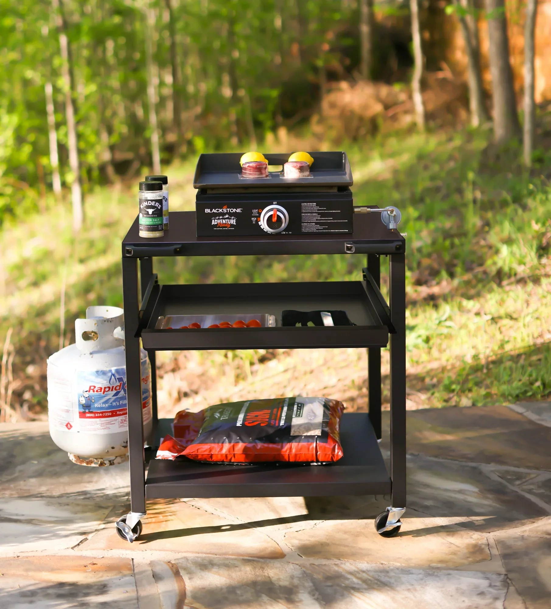 NUUK Three-Shelf Heavy Duty Rolling Outdoor Pizza Oven Table, 24 in x 30 in Steel - Image 2 NUUK Three-Shelf Heavy Duty Rolling Outdoor Pizza Oven Table, 24 in x 30 in Steel - Image 2