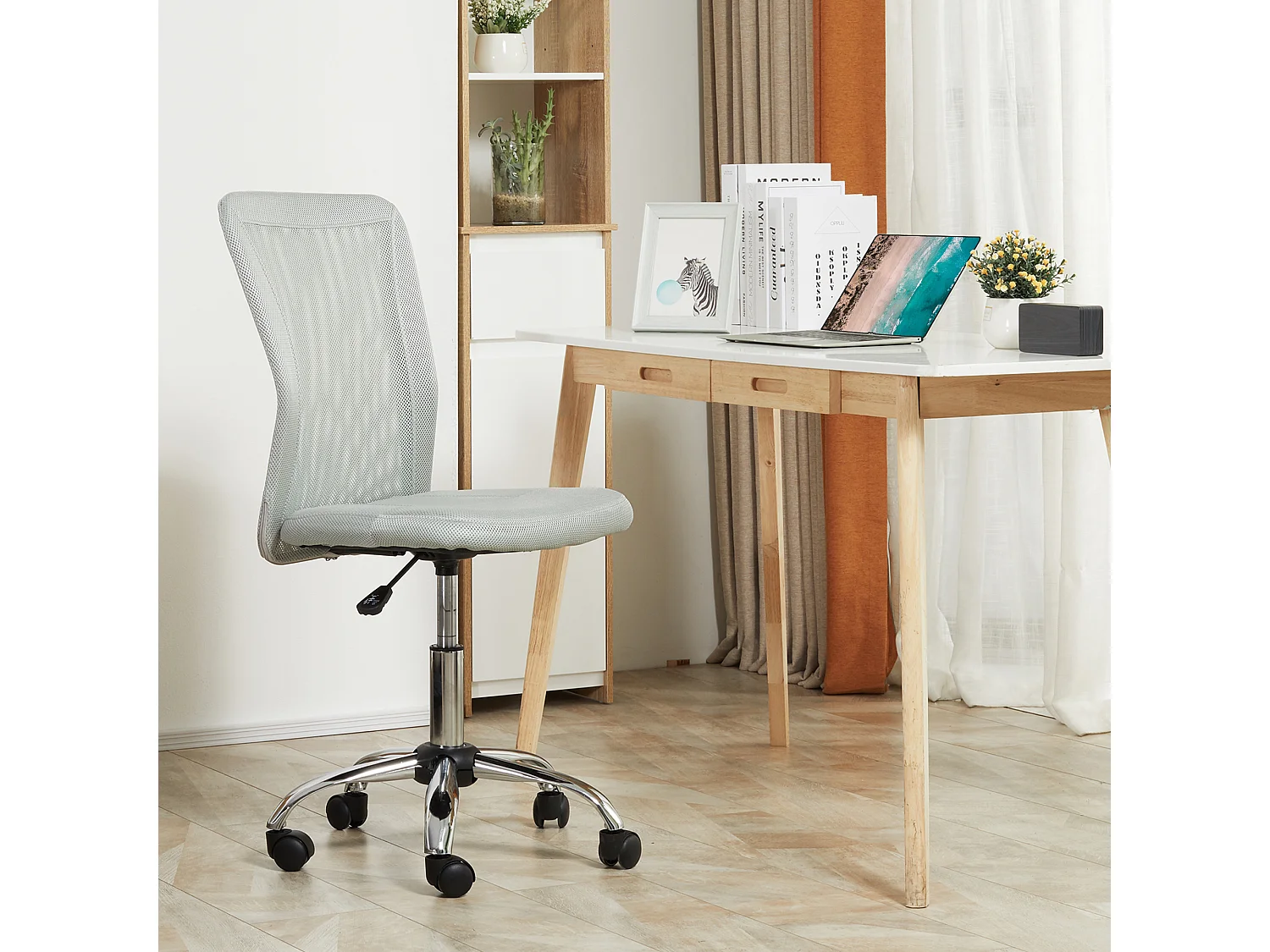 Vinsetto Chaise de bureau ergonomique hauteur réglable piètement chromé pivotant 360° revêtement maille gris