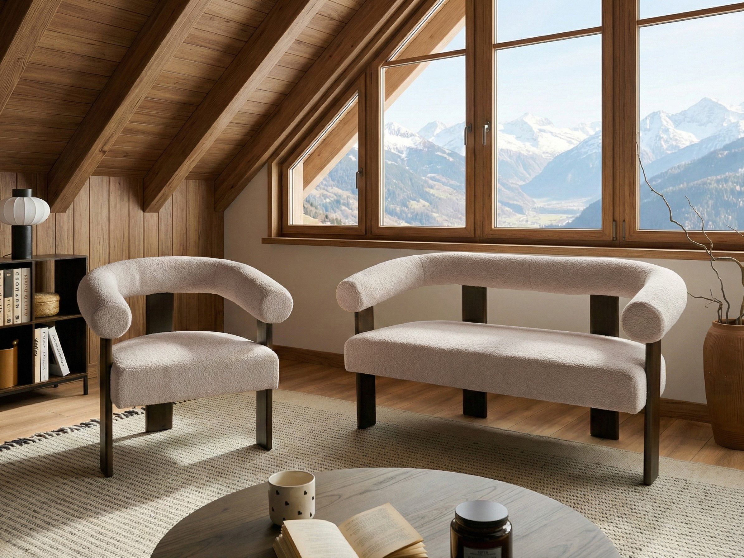 Living Room Set ILBRO Boucle Dark Brown/ Beige