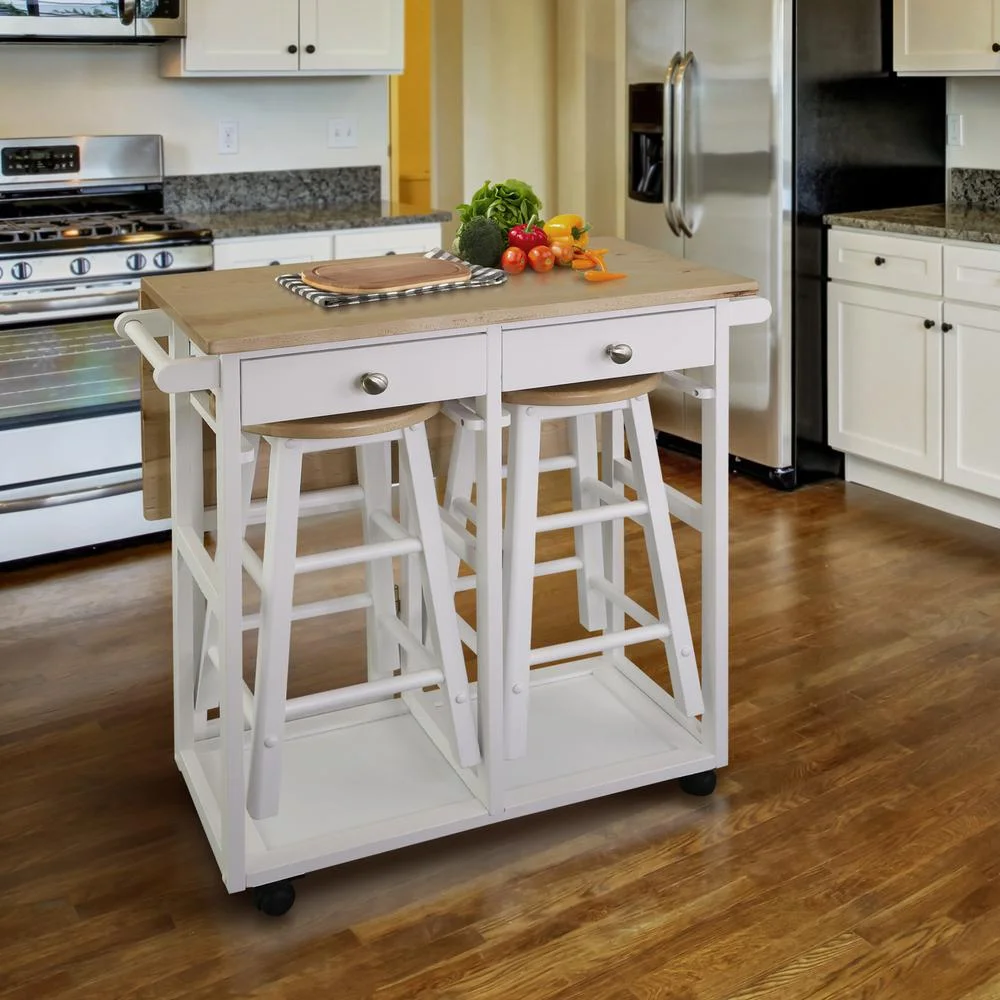 American Trails Breakfast Cart with Drop-Leaf Table, American Maple Top, Square - White - Image 11