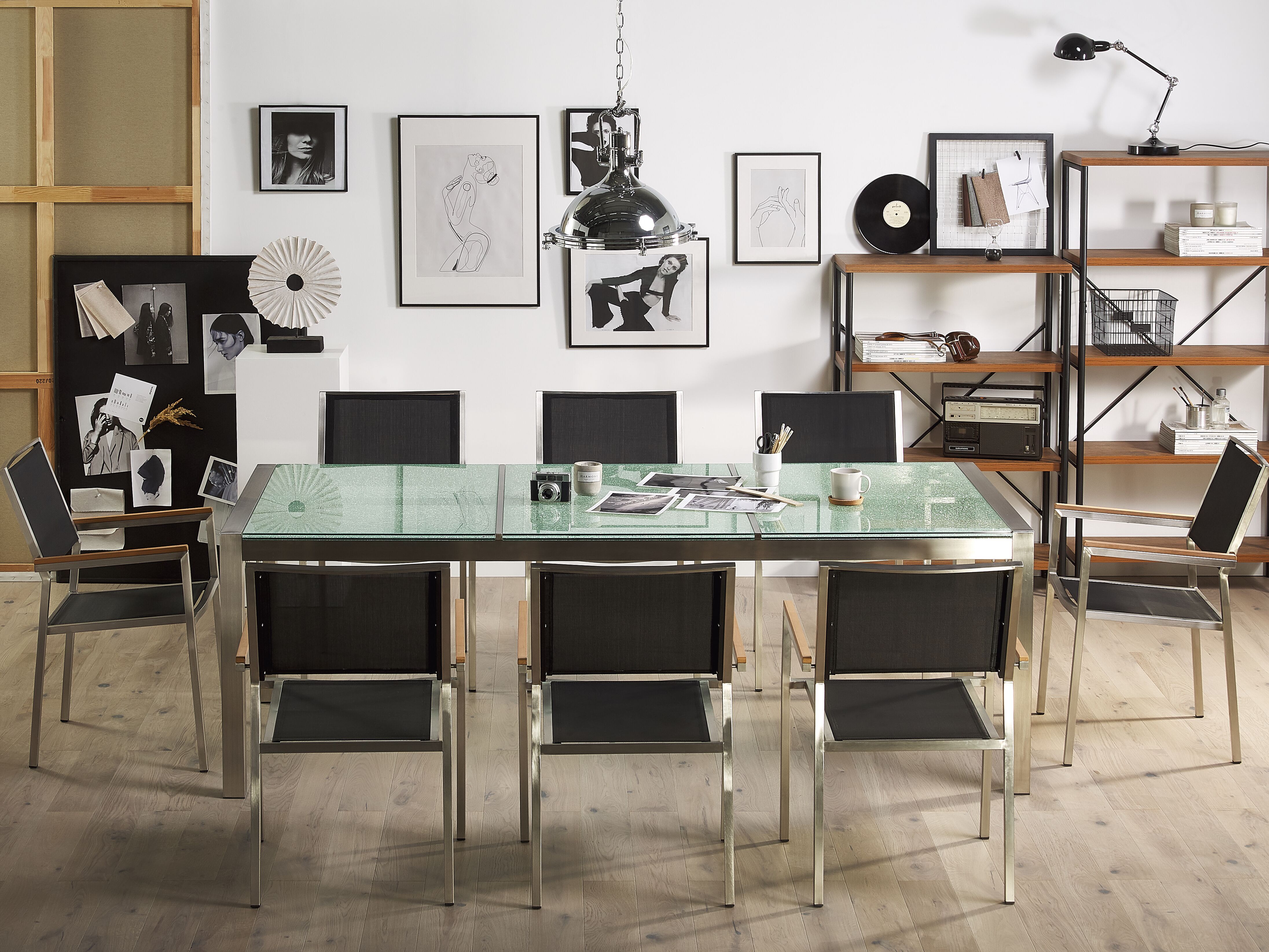 Garden Dining Set 8 Seater GROSSETO Cracked Glass Transparent/ Black