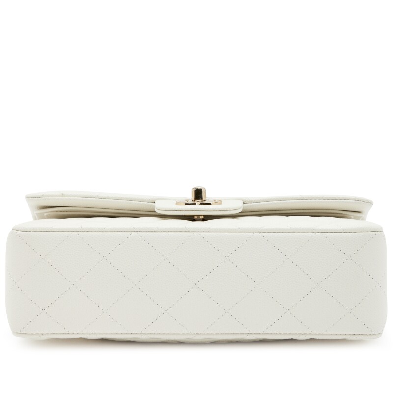 Chanel Classic Double Flap Bag - White Caviar Leather with Gold Hardware - COZYMIZE