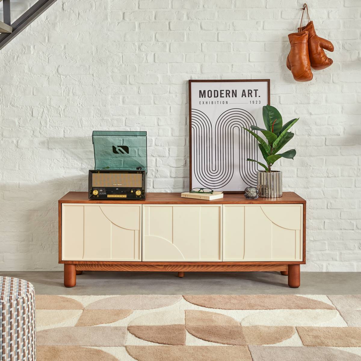 TV Stand 2 Doors 4 Shelves "Jilani" Brown, 140x40 cm