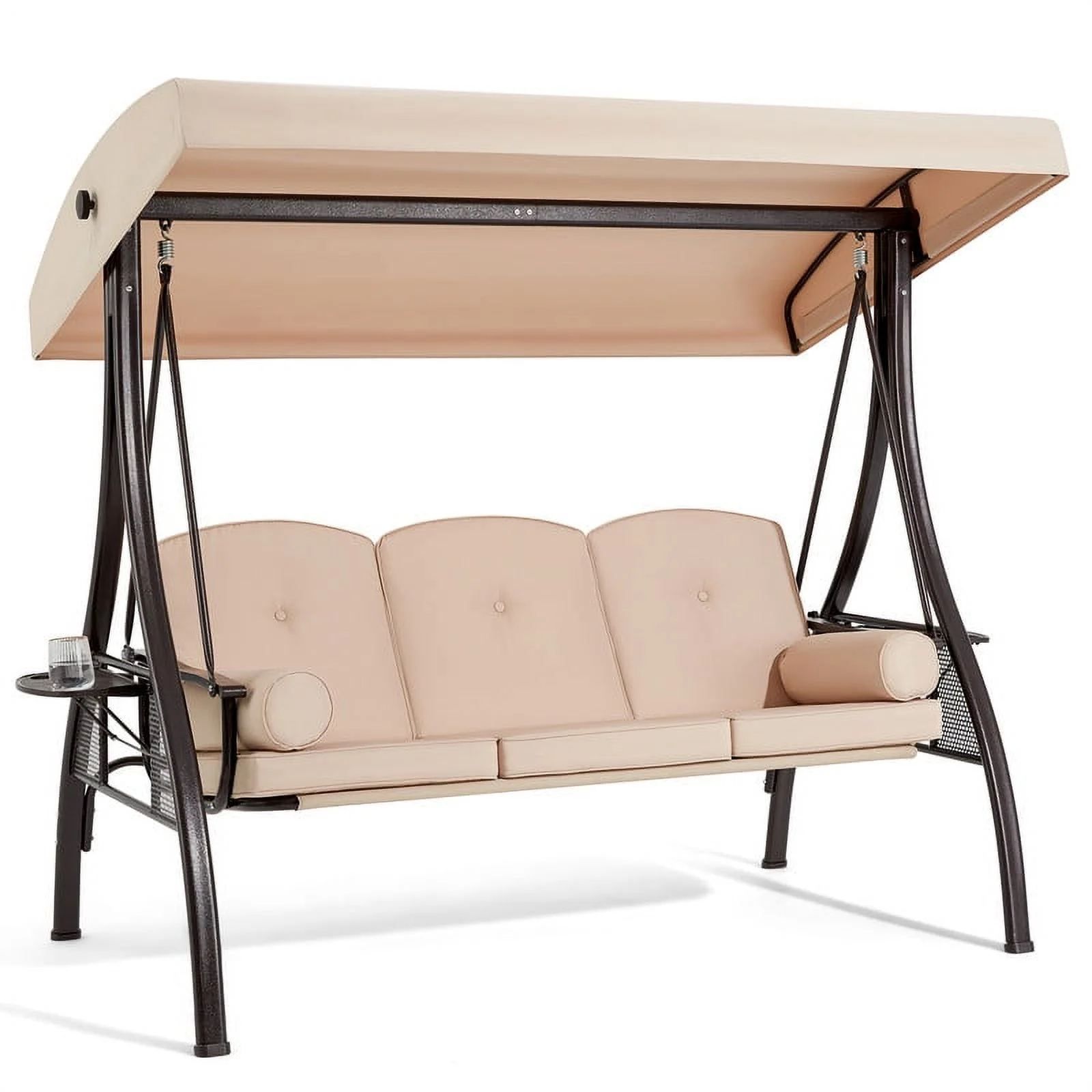 Homrest 3 Person Patio Outdoor Porch Swing with Adjustable Canopy, Backrest, Swing Bed with Stand for Garden,Deck - Image 25