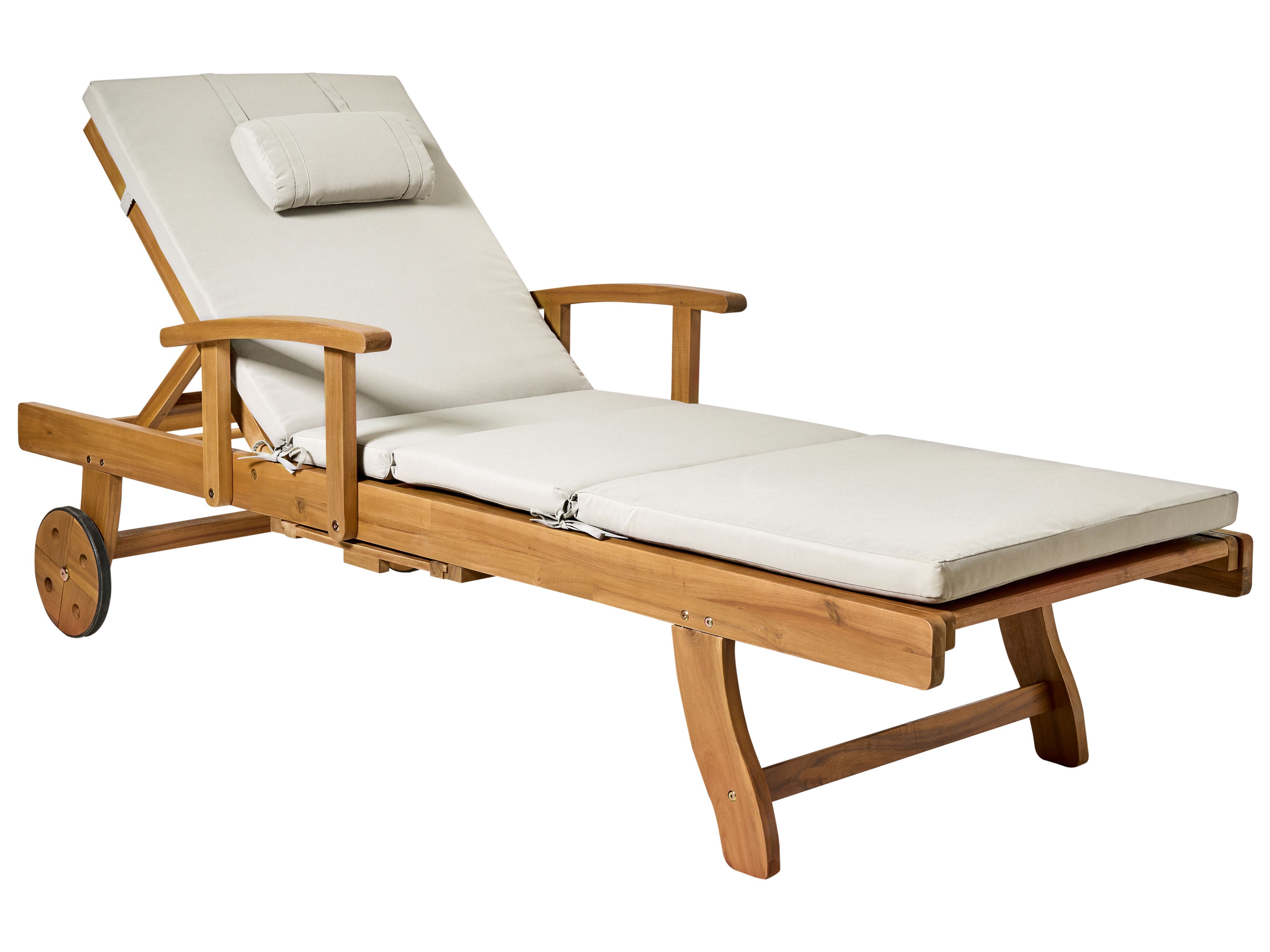 Sun Lounger with Cushion JAVA PREMIUM Acacia Wood Taupe