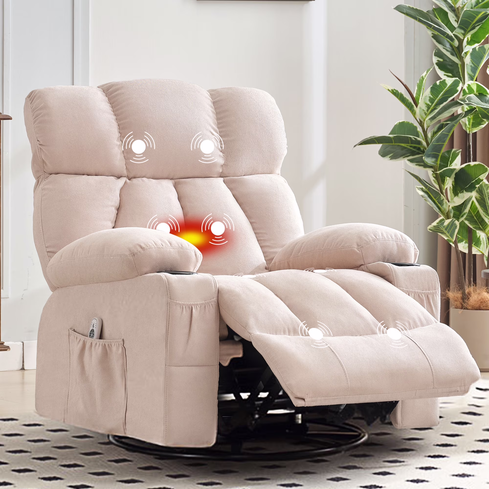 JONPONY Manual Recliner Chair with Heat Therapy and Massage Function, Heavy Duty Reclining Mechanism Massage Chair, Elderly Single Rocker Sofa with Cup Holders for Bedroom Home Theater,Grey - Image 7