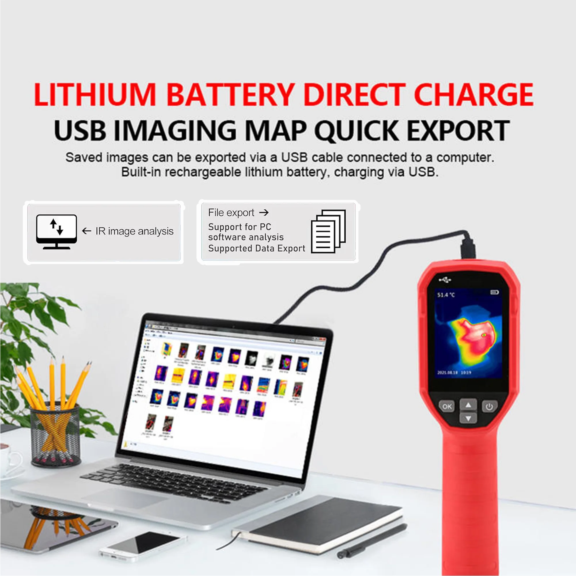 UNI-T UTI120S Thermal Imaging Camera 120x90 IR Resolution 10800 Pixels -20~400�� 2 Meter Drop Durability IP54 Rechargeable 16GB MicroSD - Image 4