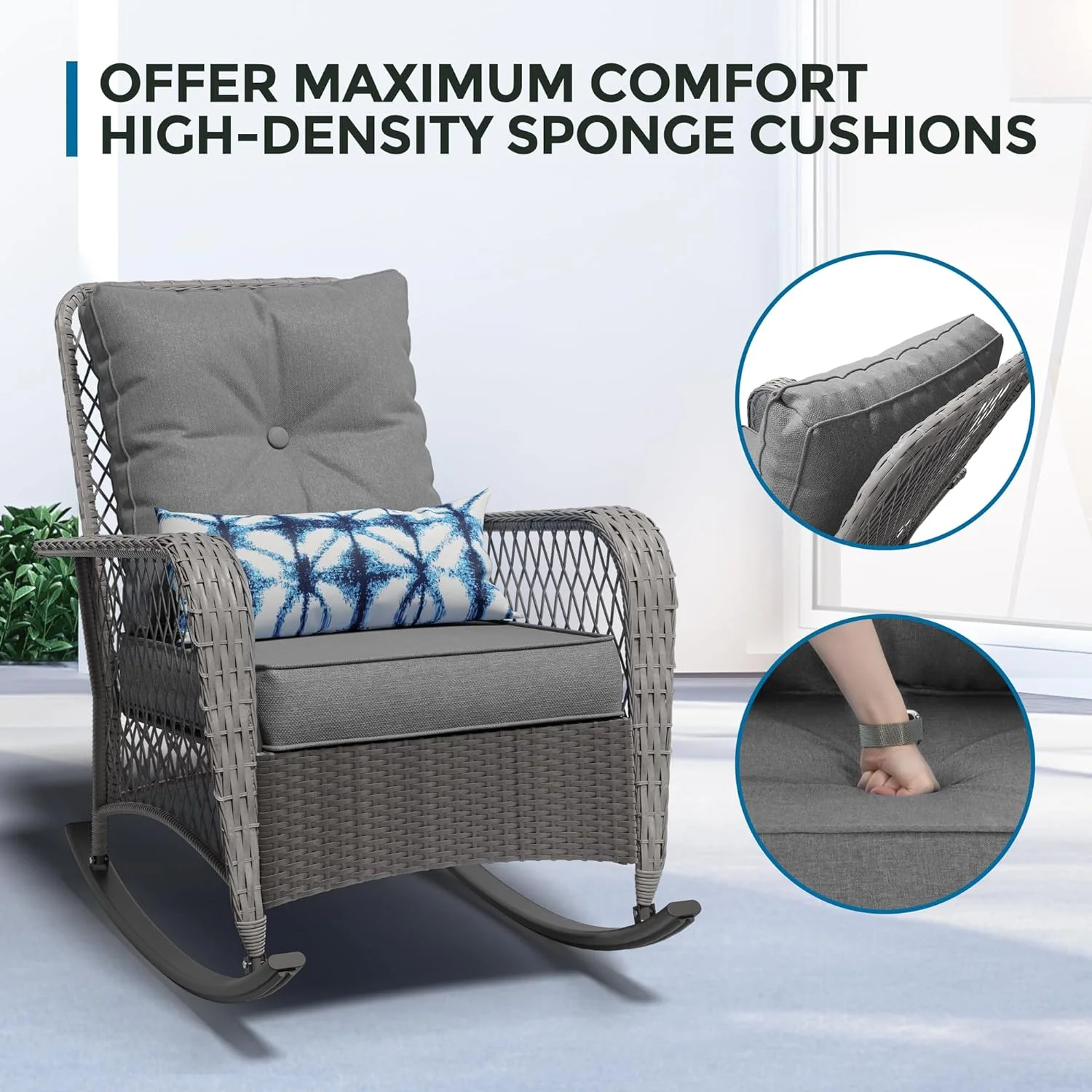 ELPOSUN 3-Piece Outdoor Rocking Chairs, Wicker Patio Furniture with Thickened Cushions and Table for Porch - Image 29