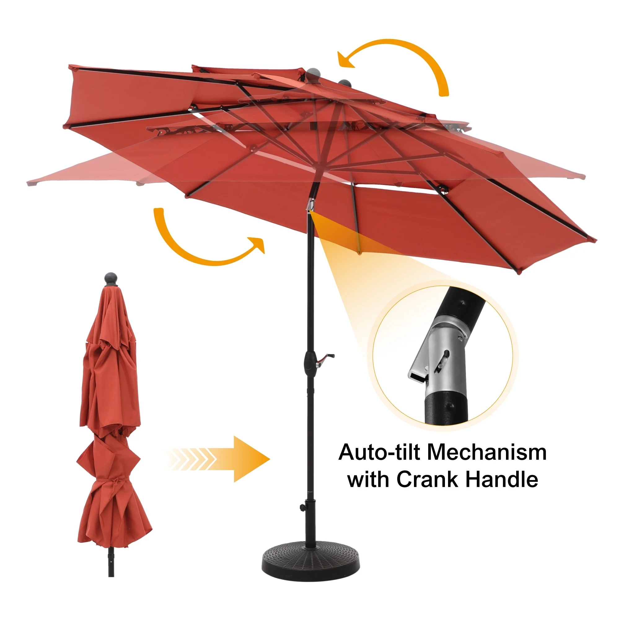 MAISON ARTS Outdoor 6-piece Patio Dining Set, 1 Square Metal table, 4 Adjustable Folding Chairs and 10ft Umbrella Red - Image 6