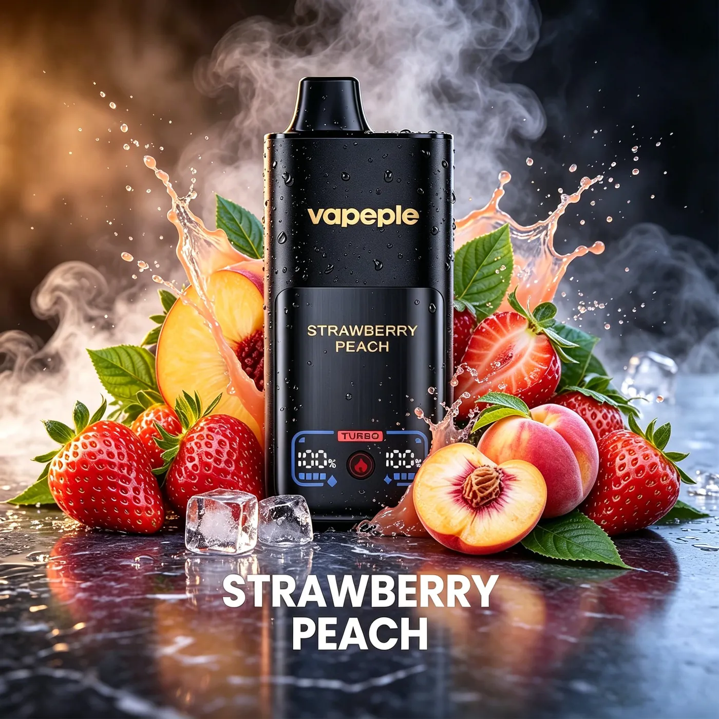 VAPEPIE MEGA 70 000 puffów – Strawberry Peach; ekran z poziomem baterii i tryb TURBO