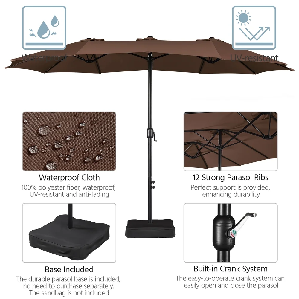 Topeakmart 13ft Patio Parasol Canopy with Crank, Tan - Image 40