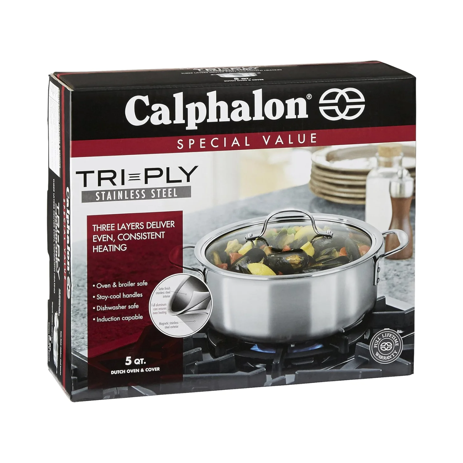 Calphalon Tri-Ply Stainless Steel Dutch Oven with Cover, 5 QT