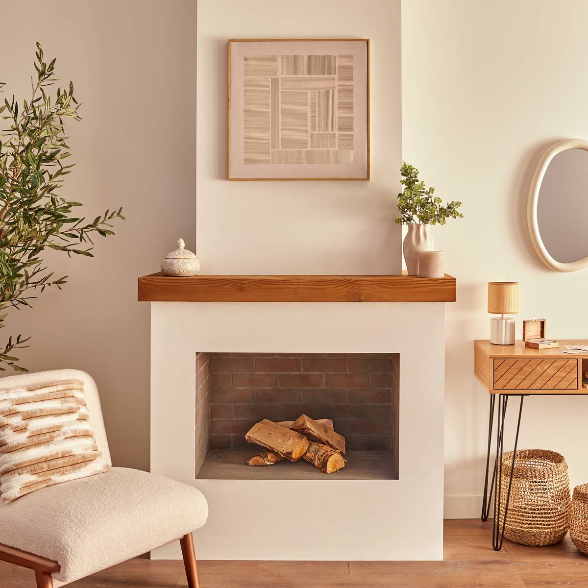 Framed canvas print "Idrissa" Beige, 58x58 cm