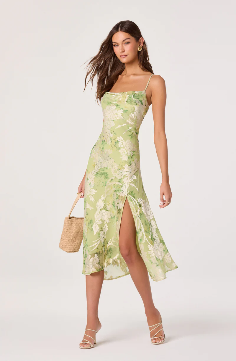 Gaia Burnout Velvet Cowl Midi Dress