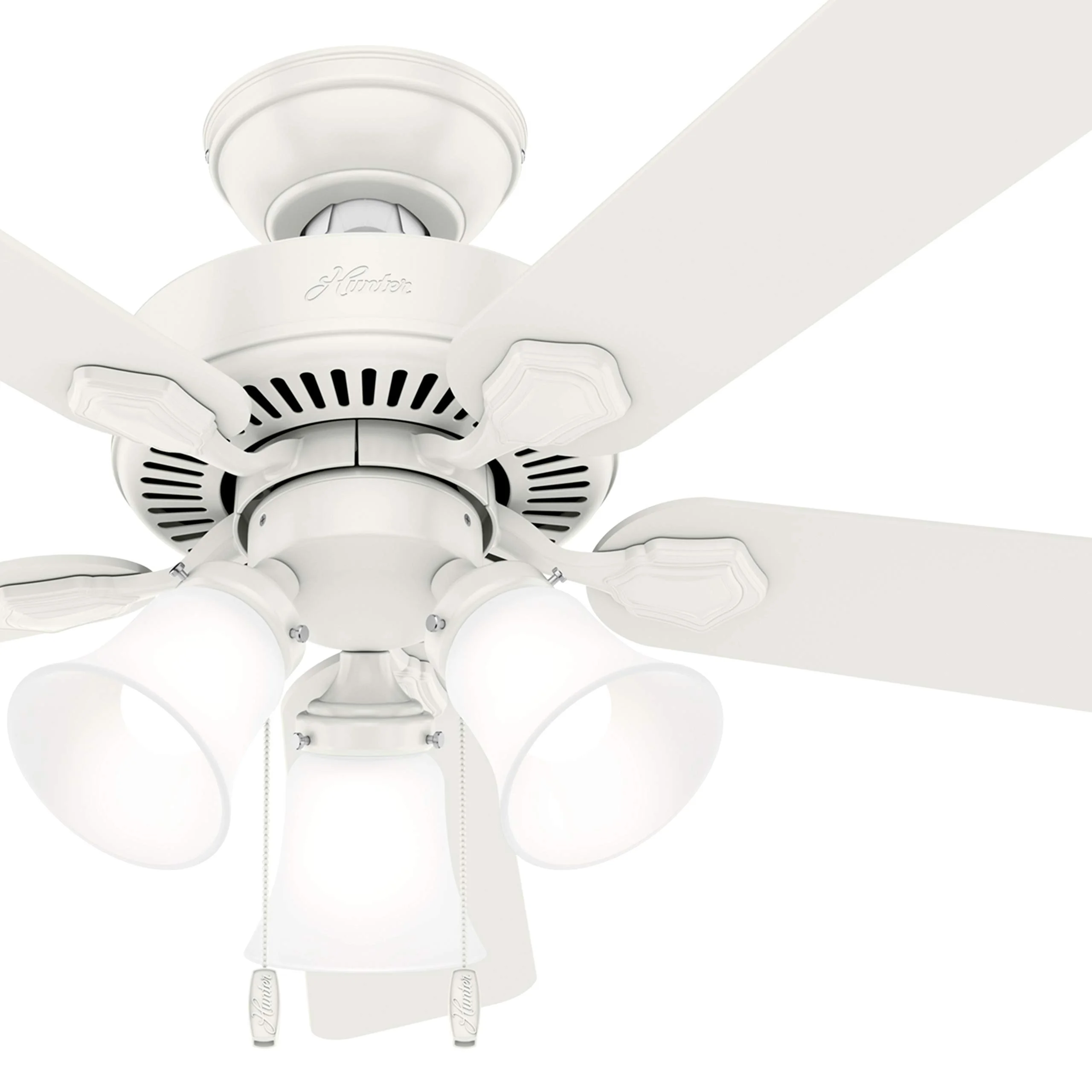 Restored Hunter Fan 44 inch Traditional Fresh White Indoor Ceiling Fan with Light Kit and Pull Chain (Refurbished)