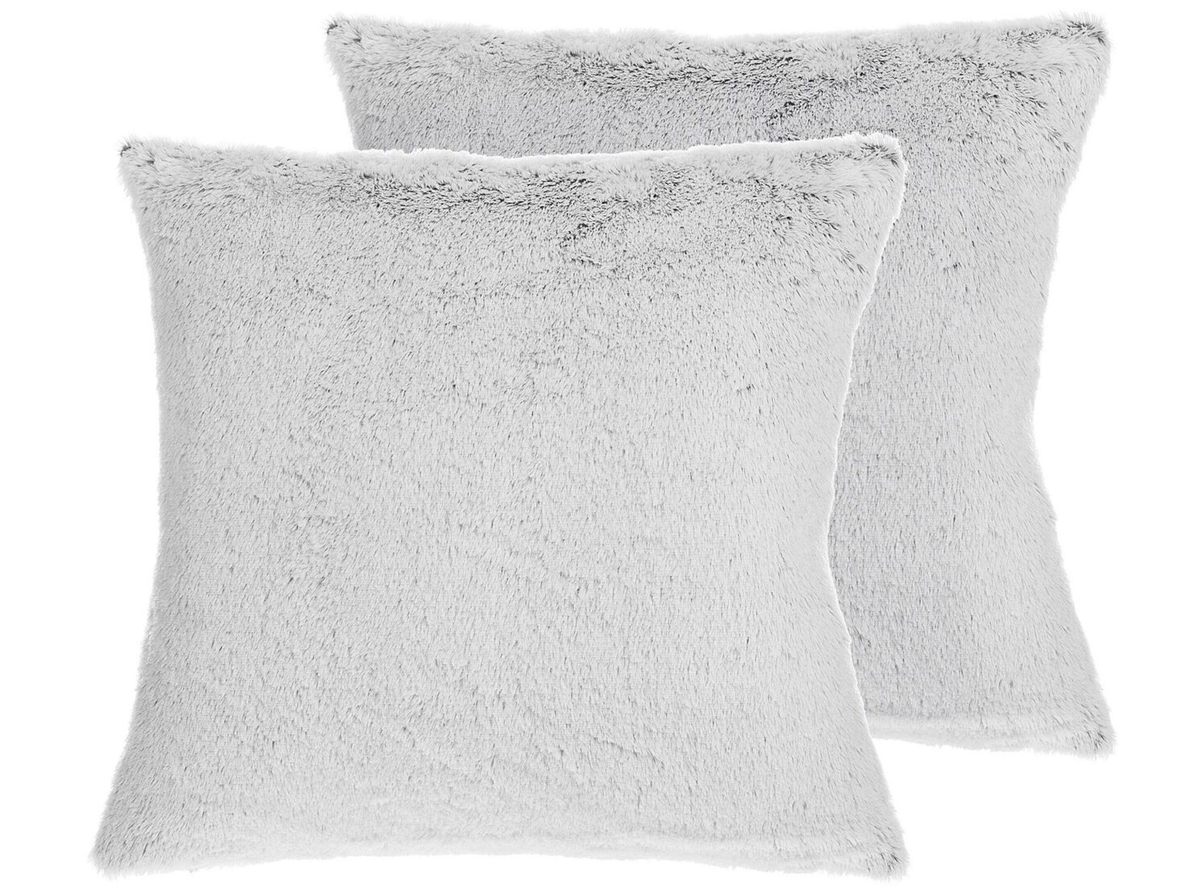Set of 2 Decorative Cushions CLEMATIS Faux Fur 45 x 45 cm Light Grey Solid
