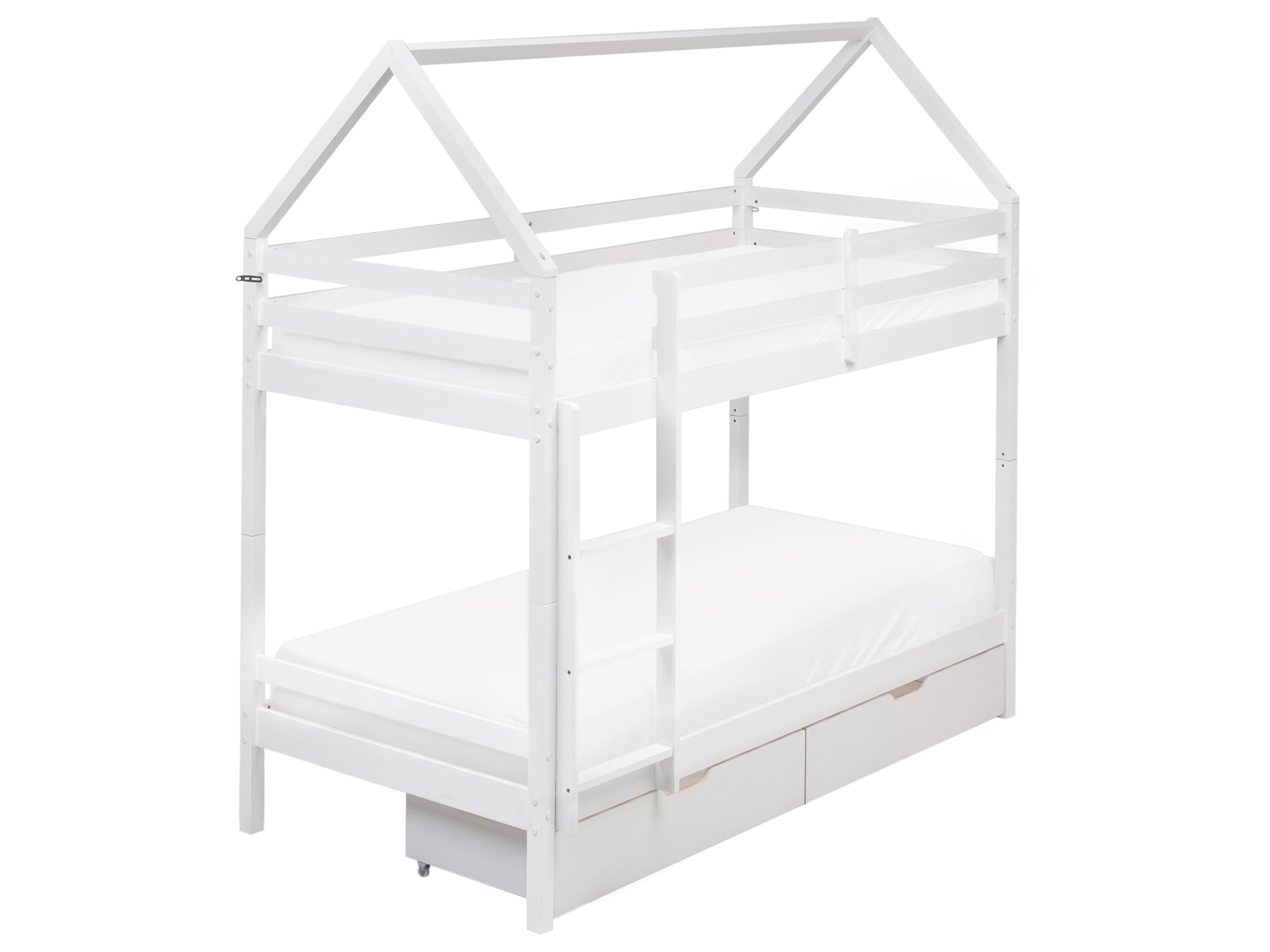Bunk Bed with Drawers House Pine Wood TERNAS 90 x 200 cm (EU Single) with Storage White