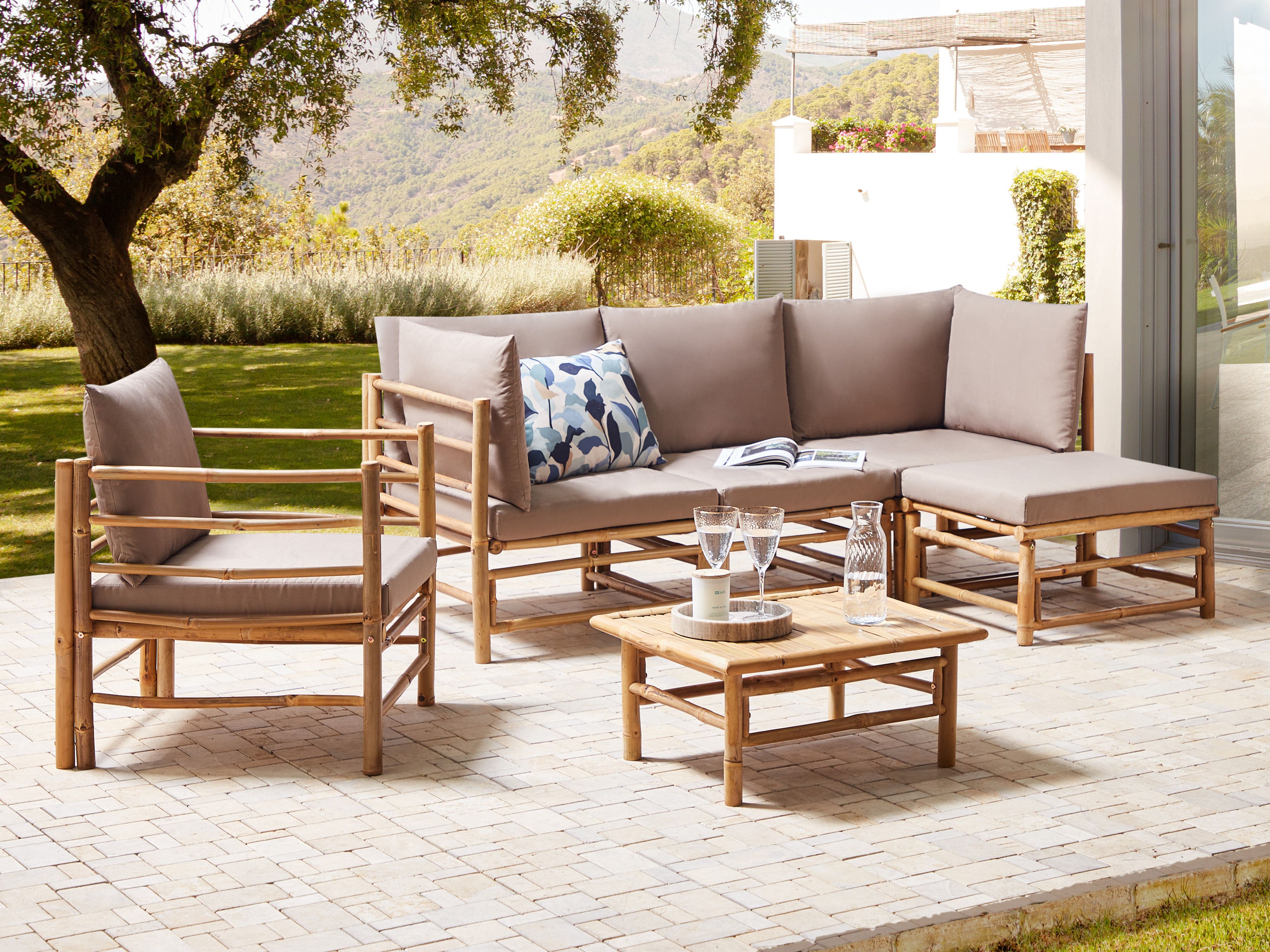 Garden Lounge Set with Table 5 Seater CERRETO Left Hand Bamboo Taupe