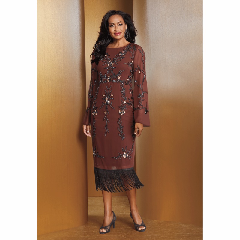 Bernadette Embellished Fringe Dress - MIDNIGHT VELVET CATALOG
