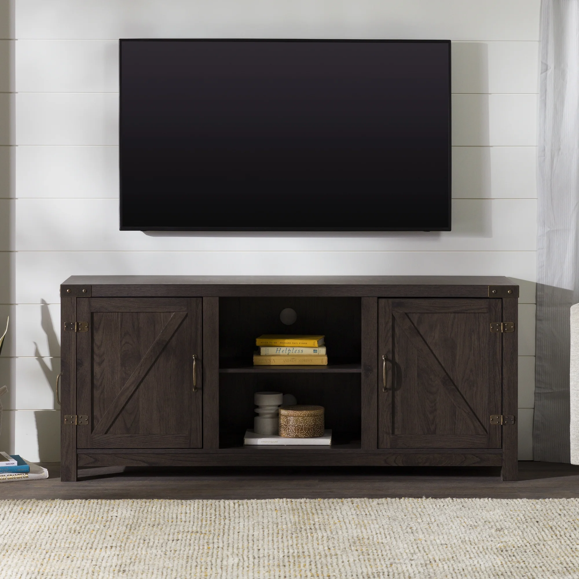 Walker Edison Modern Farmhouse Barn Door TV Stand for TVs up to 65", Grey Wash - Image 64