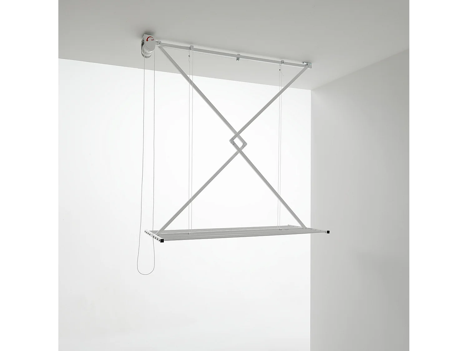 Étendoir de plafond manuel en aluminium résistant – blanc – 152x54x25 cm Mini 150