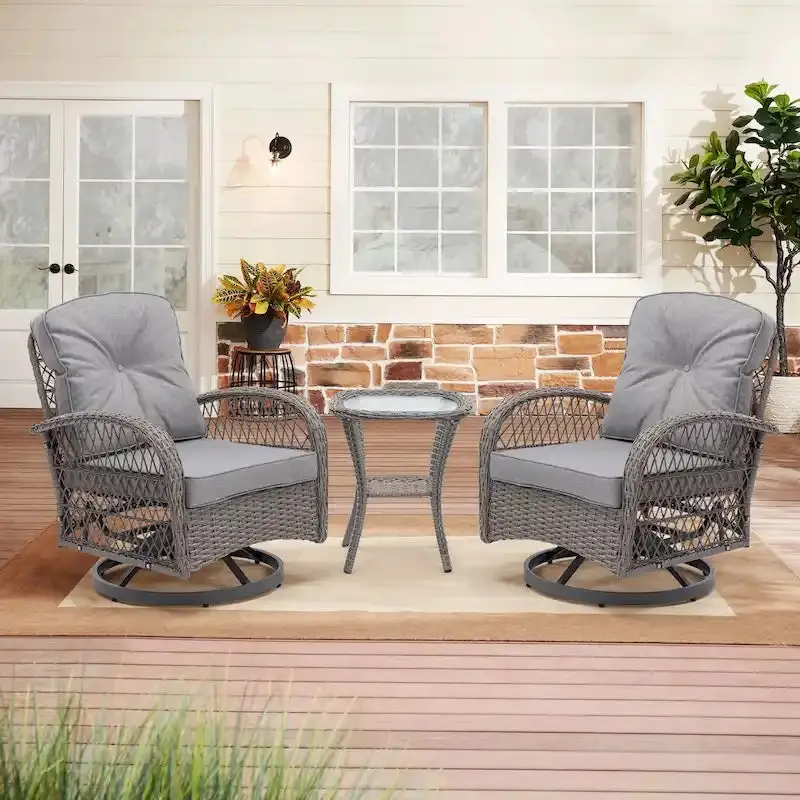 3-Piece Outdoor Swivel Rocker Conversation Set With Tempered Glass Coffee Table - Image 2 3-Piece Outdoor Swivel Rocker Conversation Set With Tempered Glass Coffee Table - Image 2