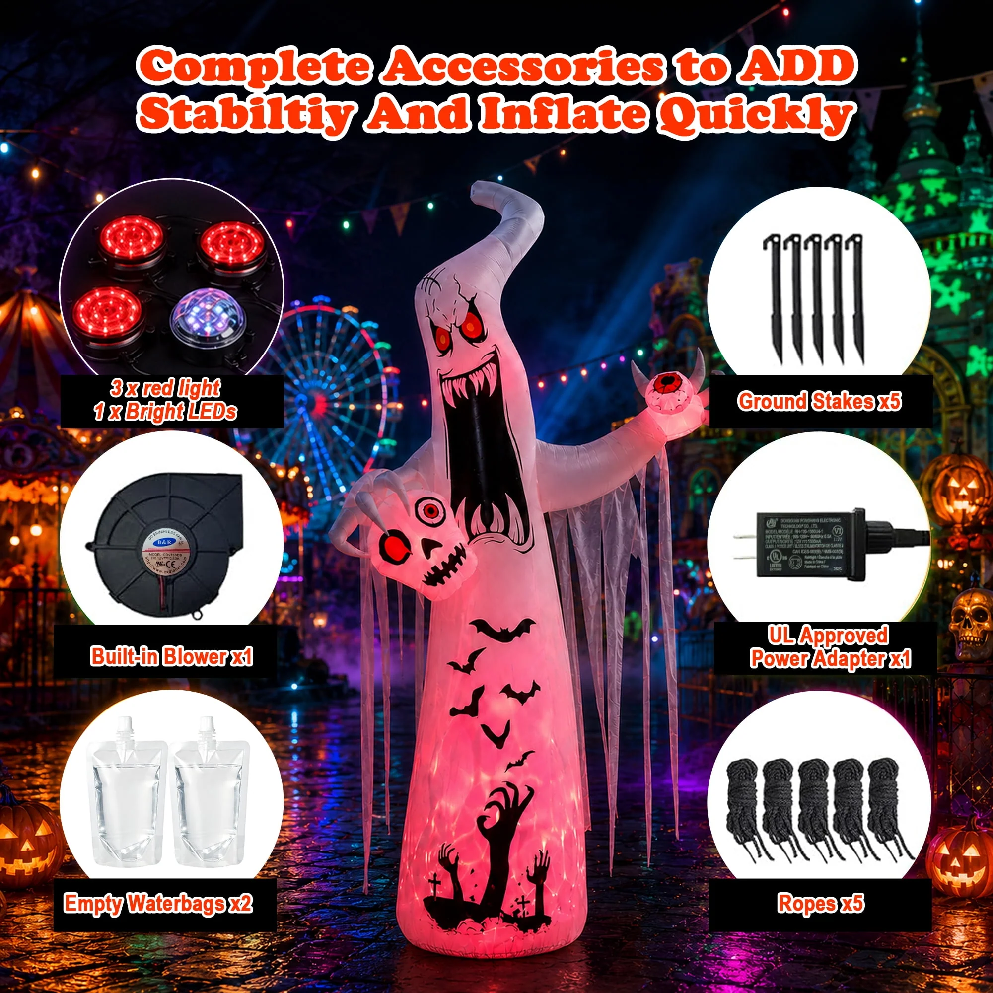 Faburo 12 ft Halloween Inflatable Ghost with Skull and Bleeding Eyeball, Outdoor Blow Up Yard Decoration for Party and Garden - Image 10 Faburo 12 ft Halloween Inflatable Ghost with Skull and Bleeding Eyeball, Outdoor Blow Up Yard Decoration for Party and Garden - Image 10