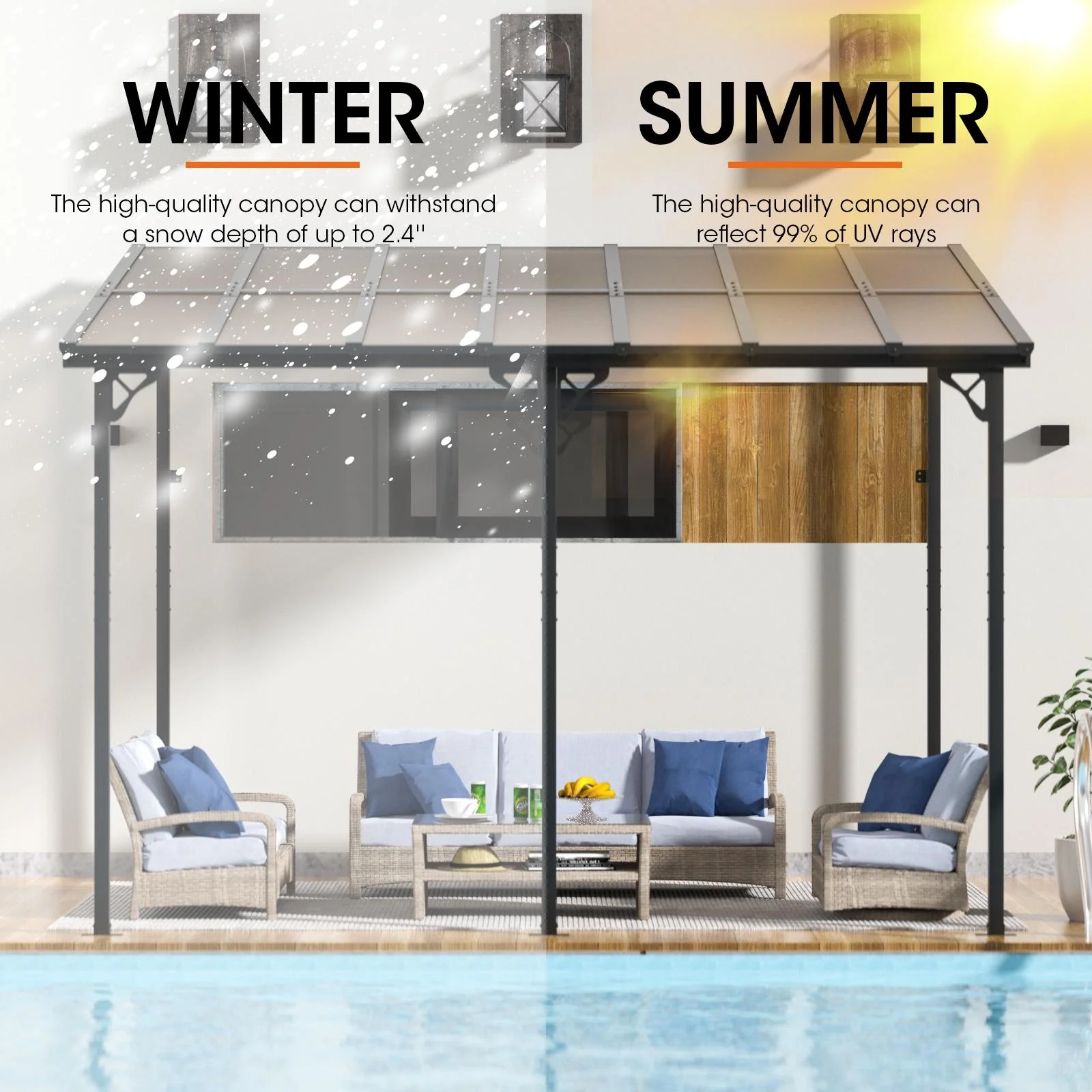 Aoxun 8' x 5' Gazebo for Patio, Gazebo Pergola with Sloped Roof, Grill Gazebo Large Wall-Mounted Heavy Duty Awnings, for Backyard, Deck, Patio - Image 51
