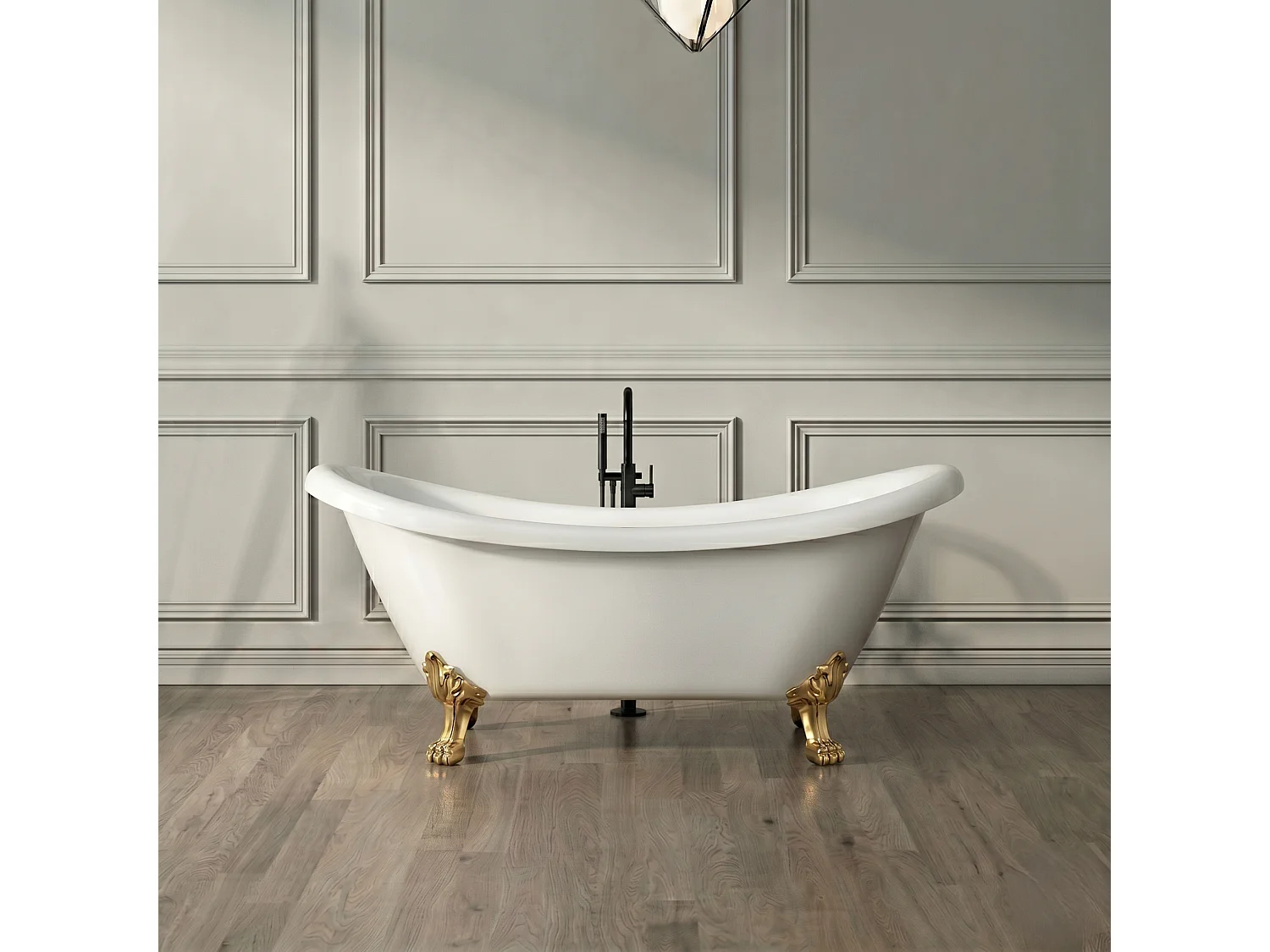 Baignoire sur pieds rétro DARLINGTON Blanche 175 cm Pieds de Lion Dorés
