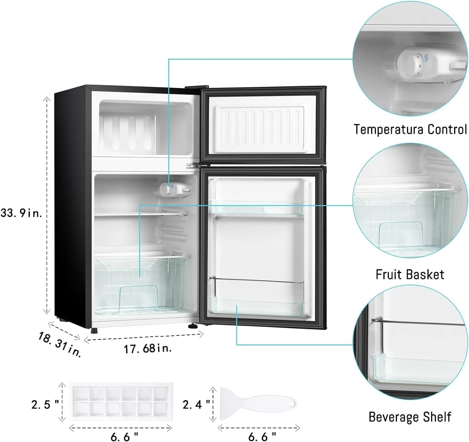 Kcpolre Pink Mini Fridge with Freezer 3.2 Cu.ft Refrigerators, Adjustable Glass Shelves, Quiet Dual Door Dorm Fridge for Bedroom, College, Office - Image 12