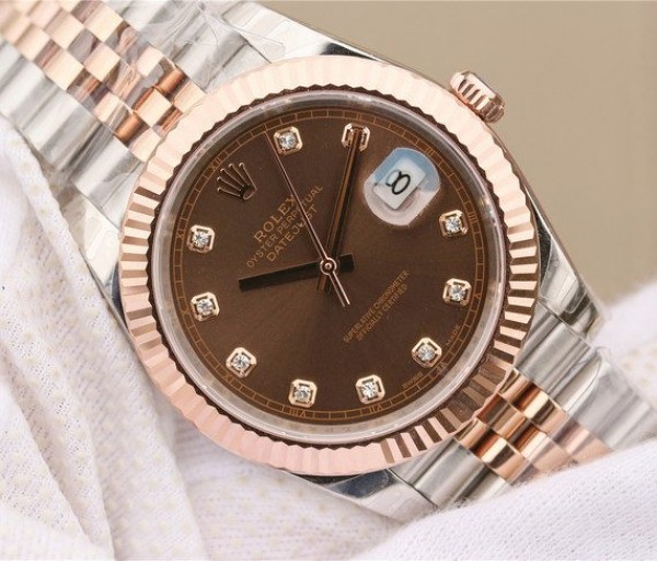 Replica Rolex DateJust 41mm 126331 RG Wrapped Brown Dial Diamonds Markers Bracelet A3235 - Top club