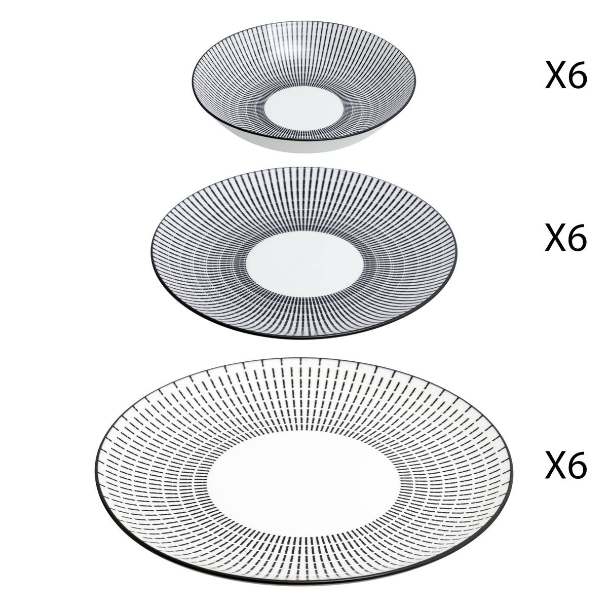 "Lunis" Tableware Set 18 pieces, Black & White