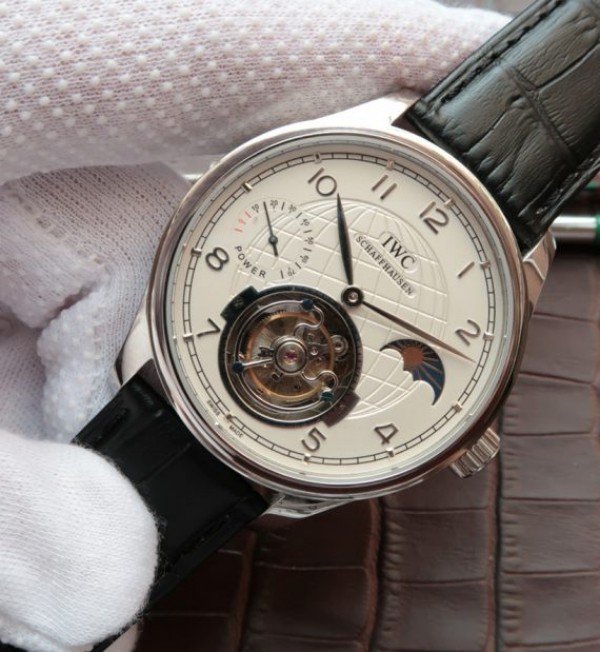 Replica IWC Portuguese Tourbillon Power Reserve Moonphase White Dial - Elite Watch Atelier