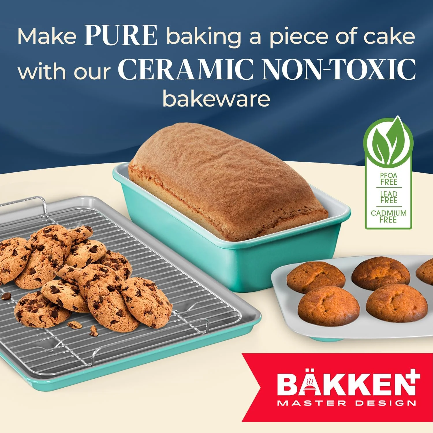 8-Piece Stackable Bakeware Set - Aluminized Steel with Ceramic Non-Stick Coating, Healthy Baking, Ergonomic Handles, Cooling Rack, Non-Toxic, Oven-Safe, Durable Quality