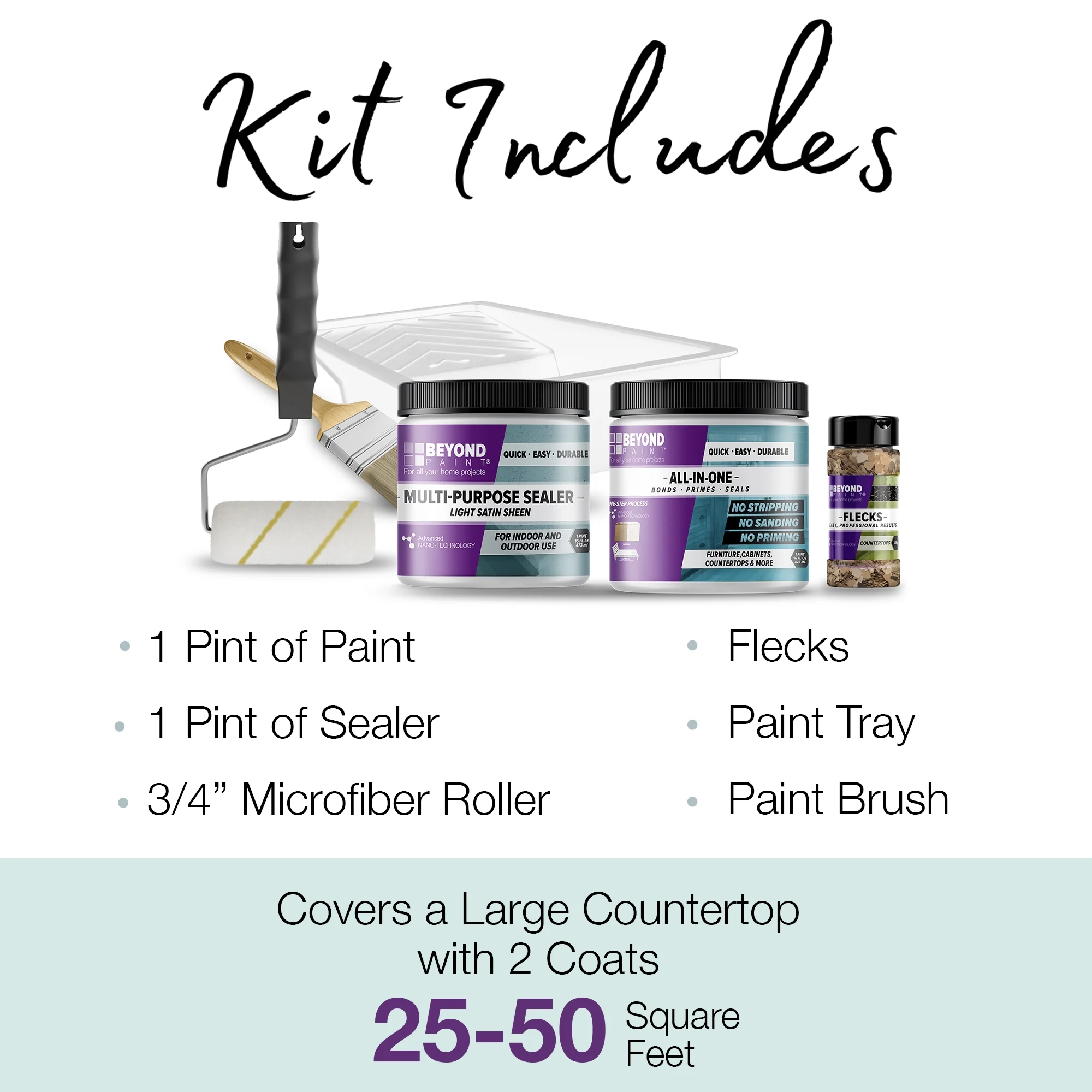 Beyond Paint Countertop Makeover Kit with Paint, Sealer, Flecks and Tools for Countertops, Bright White - Image 6