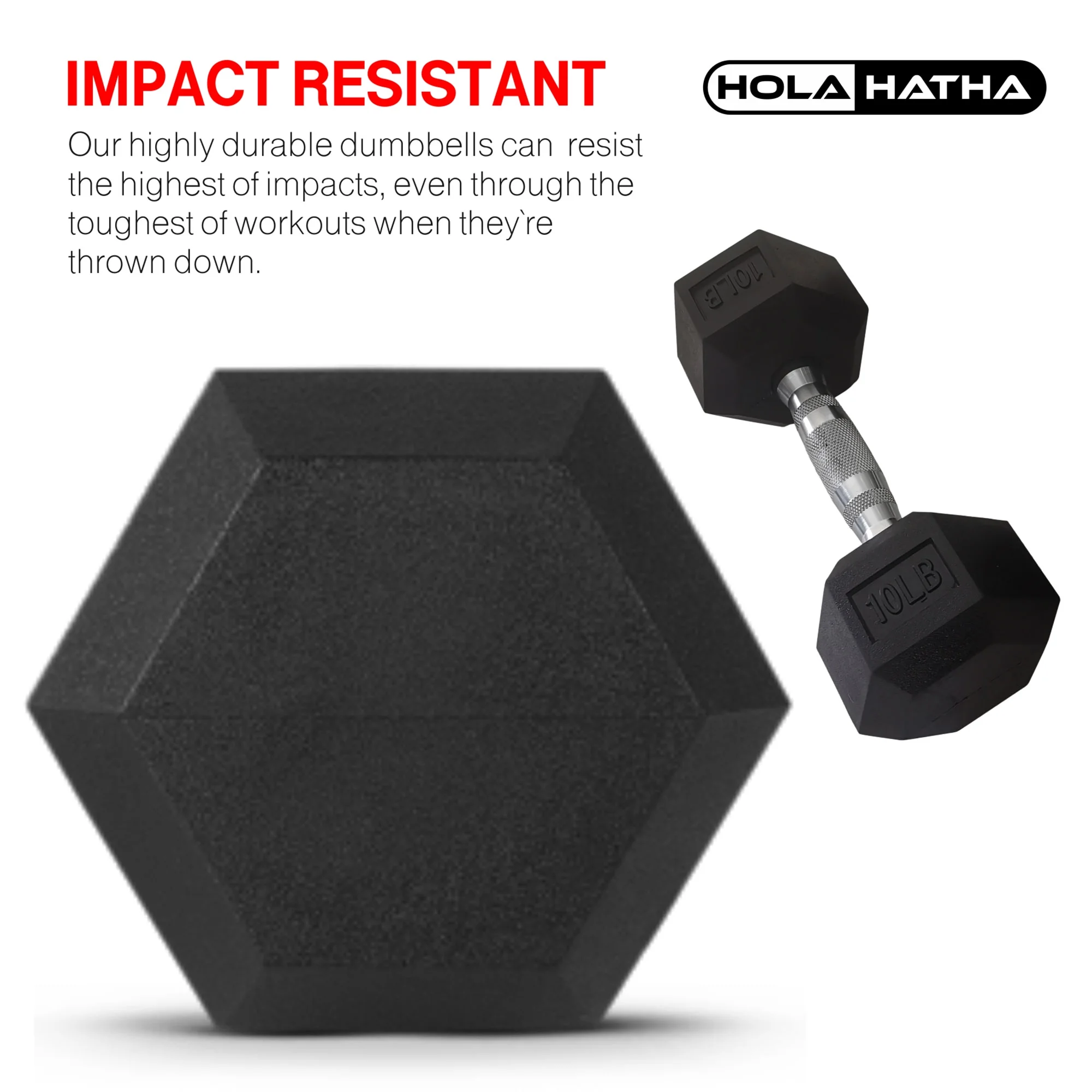 HolaHatha 10, 15, 25, 30, & 35 Pound Hexagonal Dumbbell Weight Set w/Rack - Image 6
