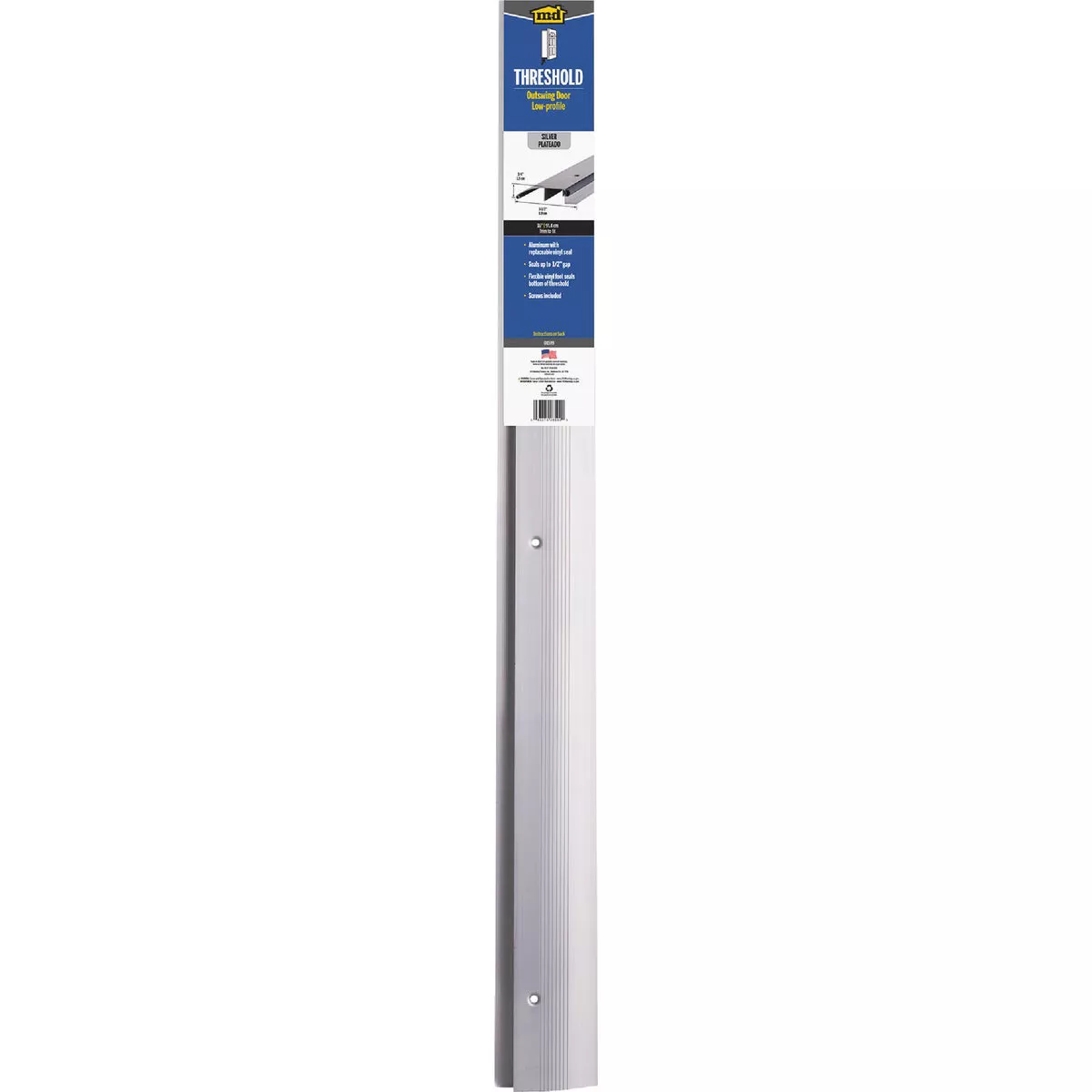 M-D Building Products 3-1/2 In. x 3/4 In. x 36 In. Silver Aluminum and Vinyl Low-Profile Outswing Door Threshold
