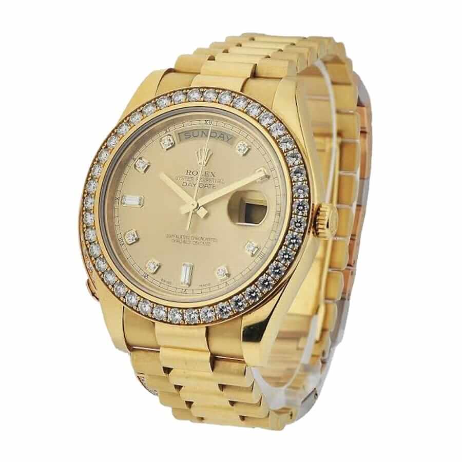 Rolex Day-Date 228348 Diamonds Gold Dial Replica - Elite Watch Atelier