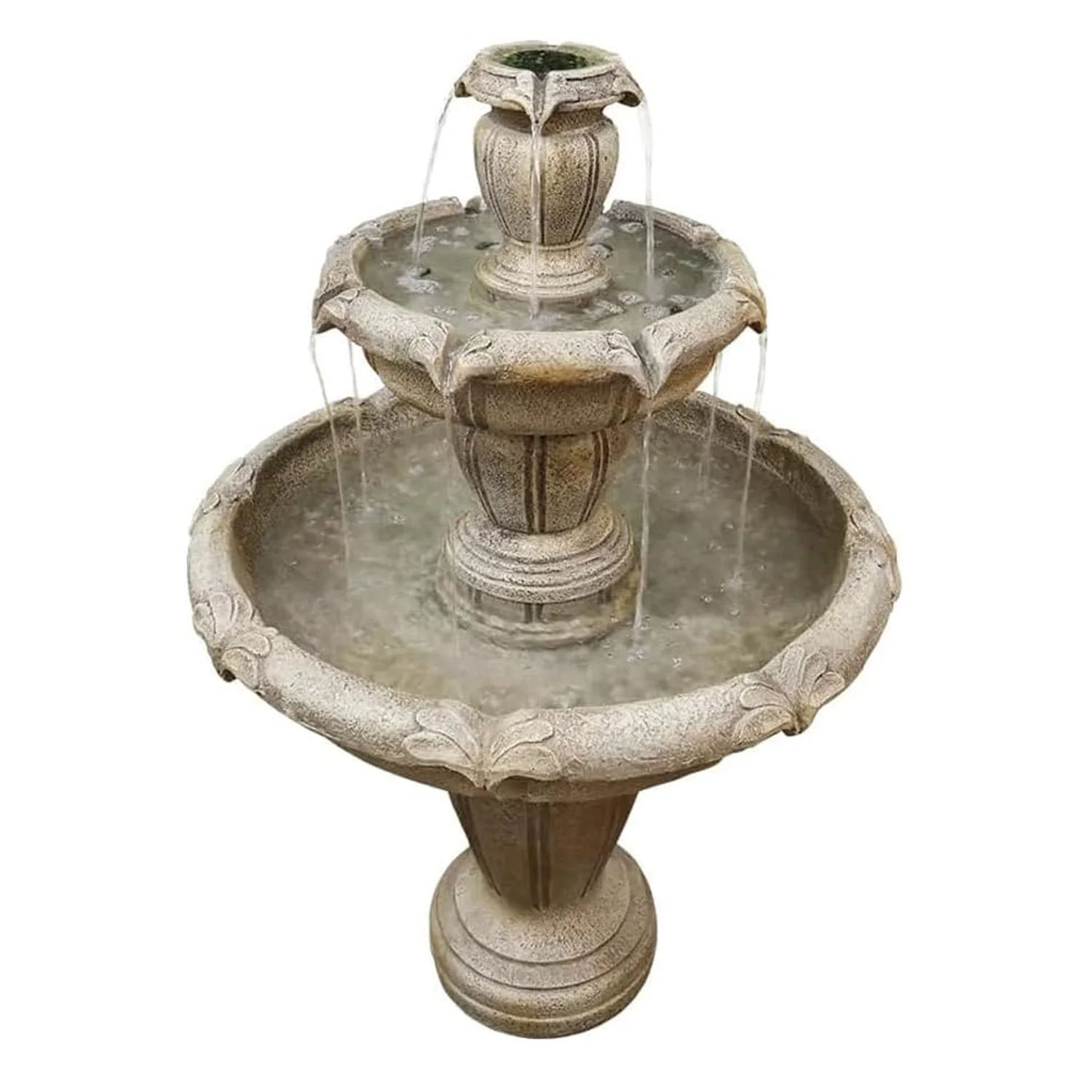 48�?H Outdoor Floor Water Fountain, 3-Tiers Concrete Water Fountain with Submersible Electric Pump - Garden Cascading Waterfall for Yard Patio Lawn Home Decor