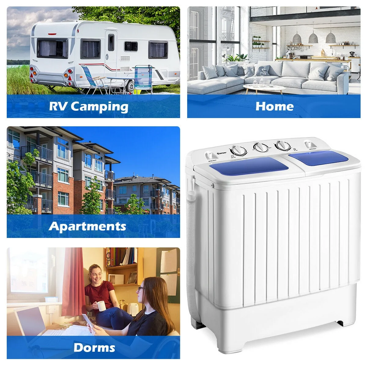 Costway 17.6 lb Portable Mini Compact Twin Tub Washing Machine Washer Spin Dryer - Image 3
