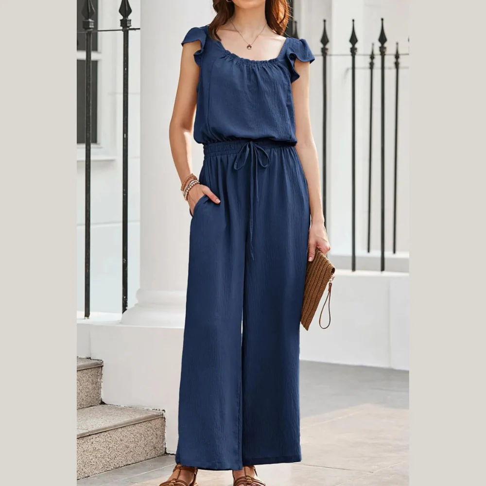 Ruffled Cap Sleeve Wide Leg Jumpsuit - ZKZOOK