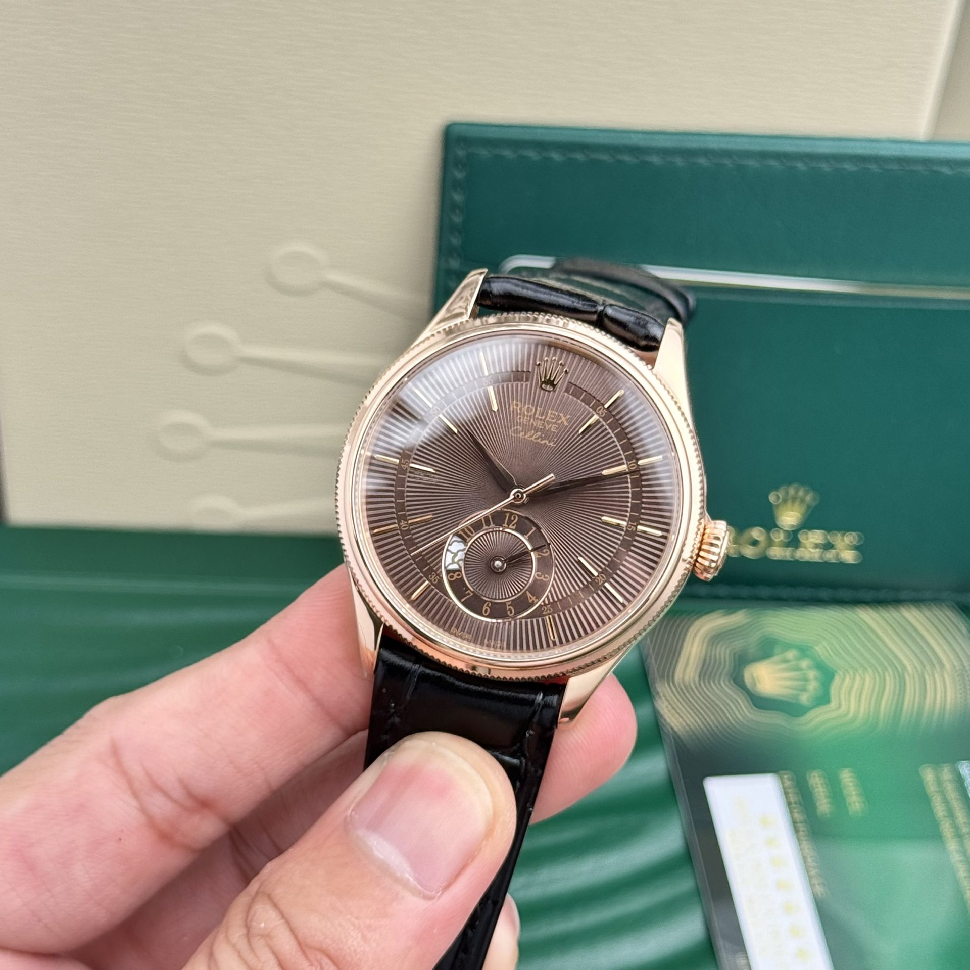 Rolex Replica Watch Cellini 50525 Chocolate Dial Leather Strap 39mm - Top club